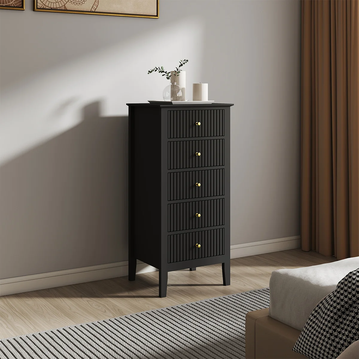Exceptional Tall 5 Drawer Bedside Table – Hales Black Range High-Grade