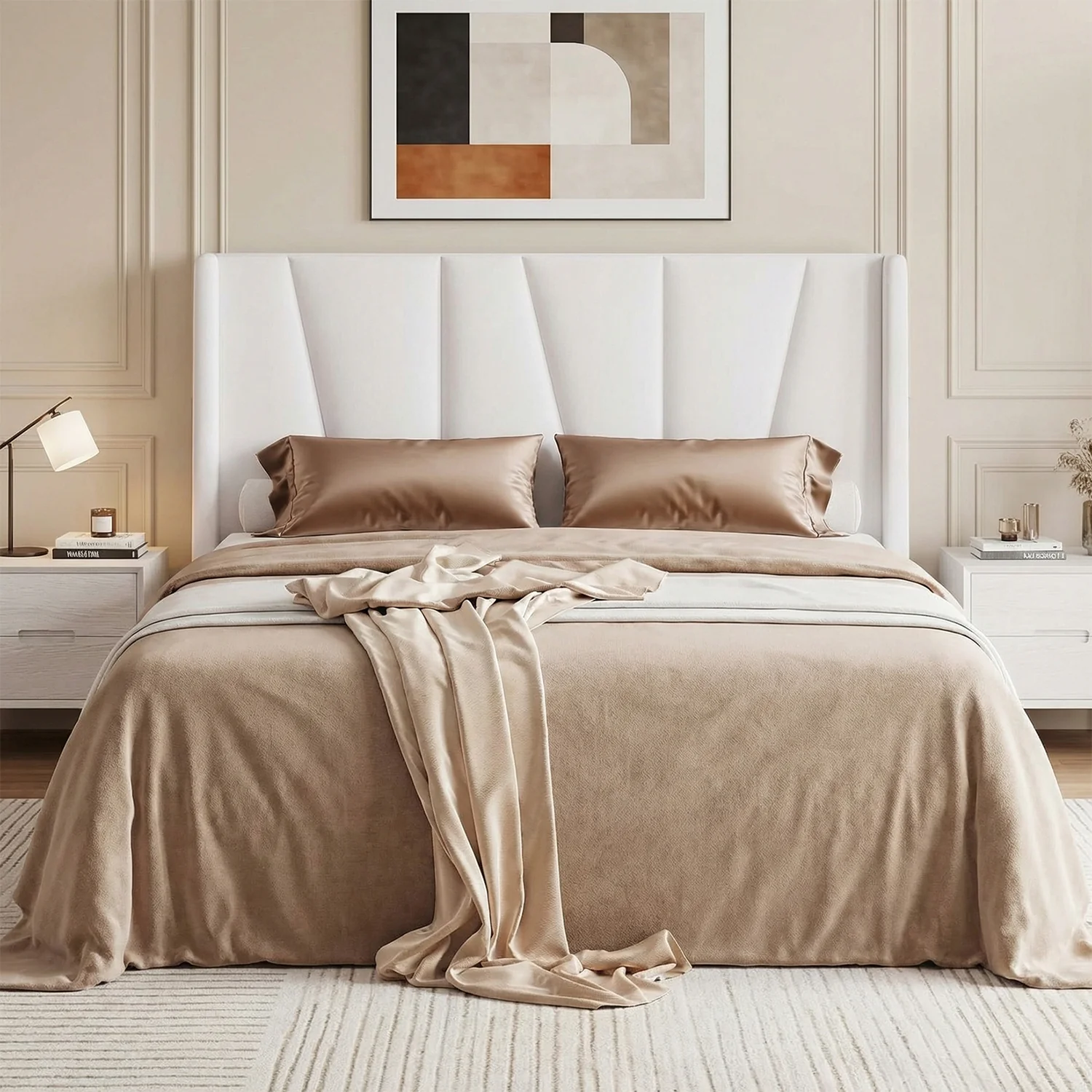 Efficient Velvet Platform Bed Frame with Geometric Wingback Headboard Upholstered Boho Bed No Box Spring NeededVelvet Platform Bed Frame with Geometric Wingback Headboard Upholstered Boho Bed No Box Spring Needed Comfortable