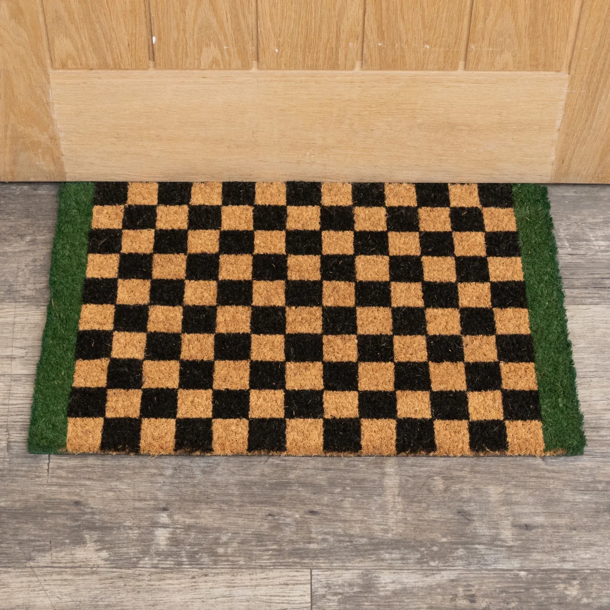 Selected Rectangular Checkered Coir Door Mat with Solid Green Border Advanced
