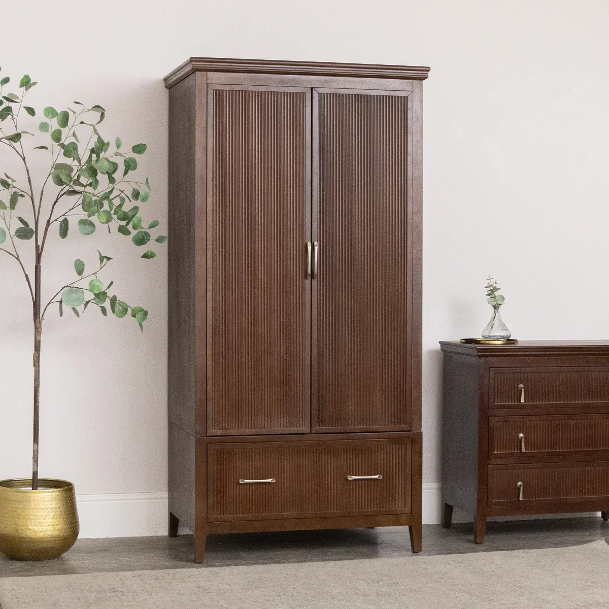 Traditional Dark Wood Reeded Wardrobe – Georgian Range Versatile