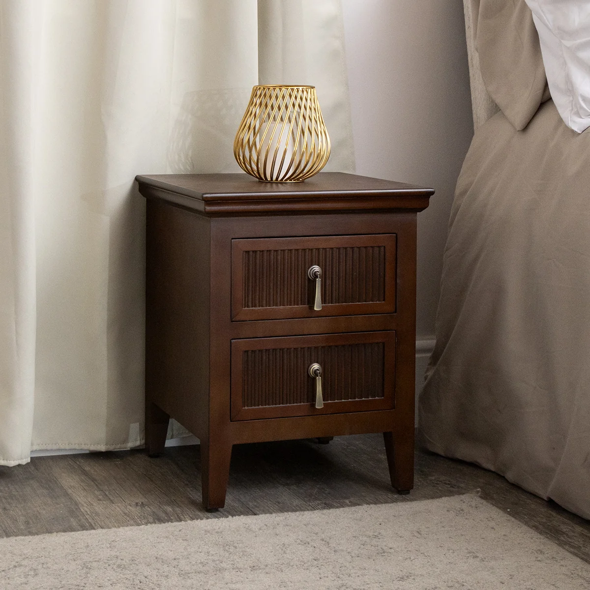 Dependable Dark Wood Reeded 2 Drawer Bedside Table – Georgian Range Proven