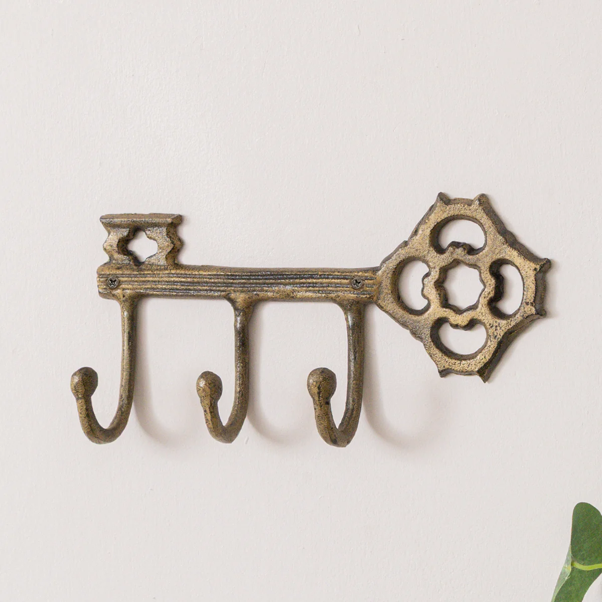 Flexible Antique Brass Key Shaped Key Hook Rail Natural