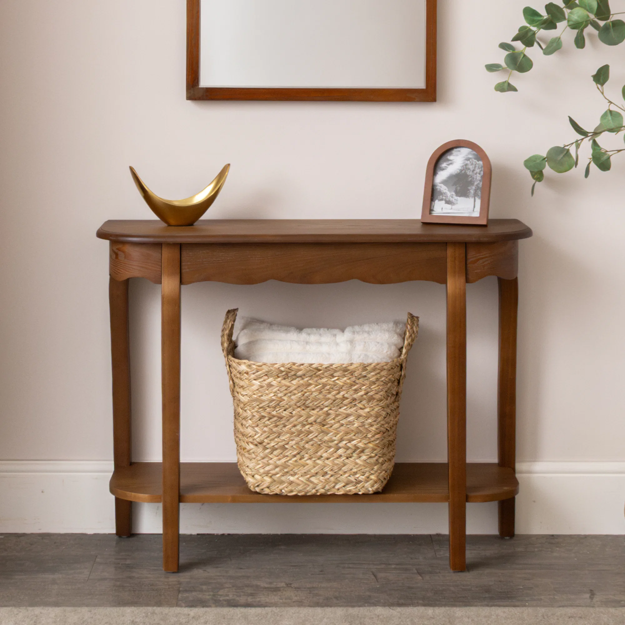 Carefully Designed Dark Wood Half Moon Console Table with Shelf – Ashwell Range Advanced