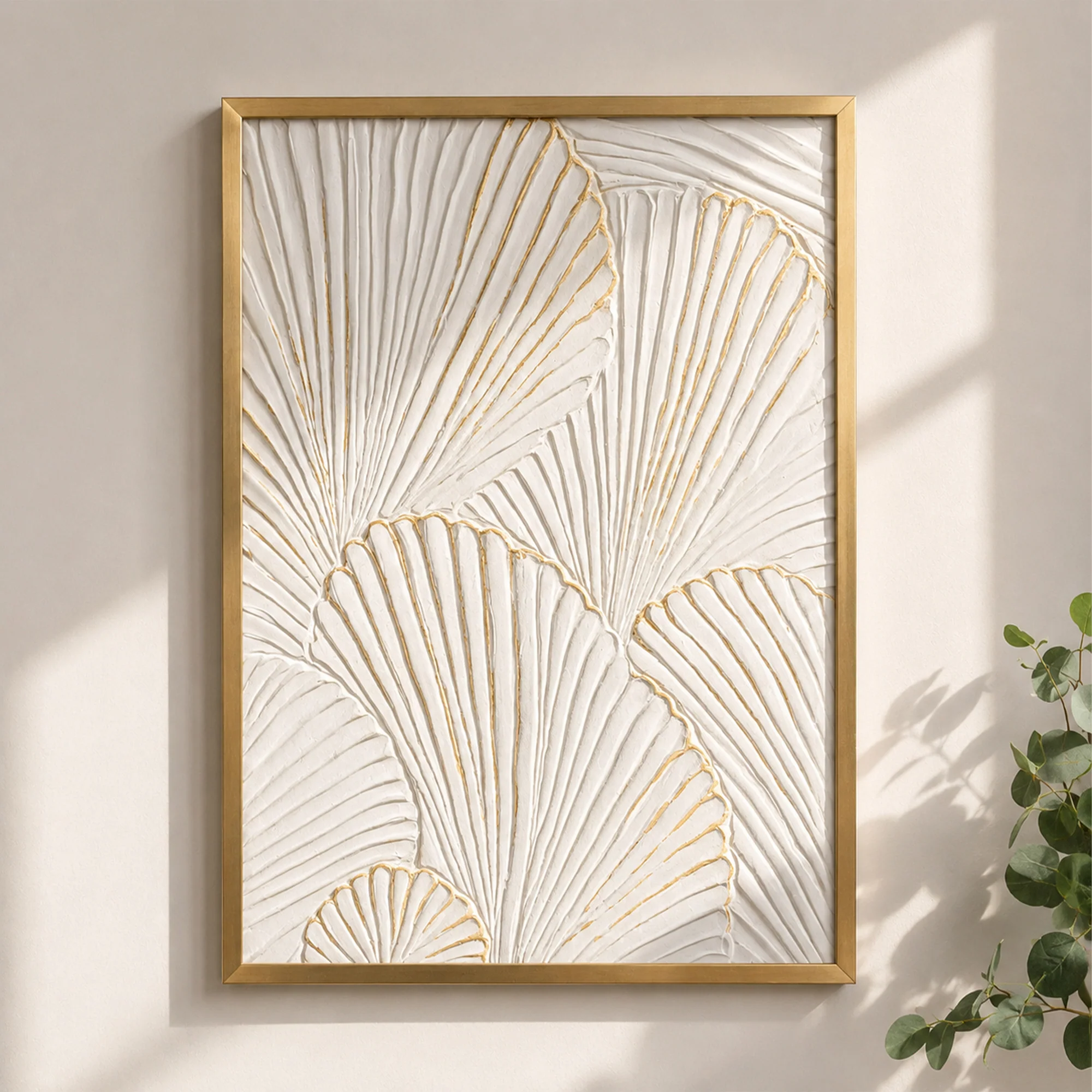 Lightweight Extra Large Gold Ginkgo Textured Painting Wall Art – 55cm x 80cm Powerful
