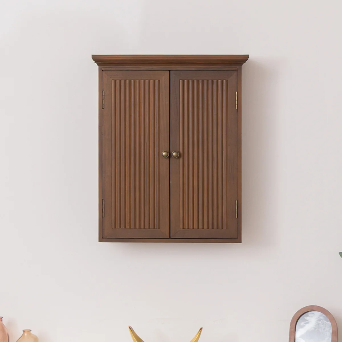 Verified Dark Wood Reeded Wall Mounted Cabinet Official