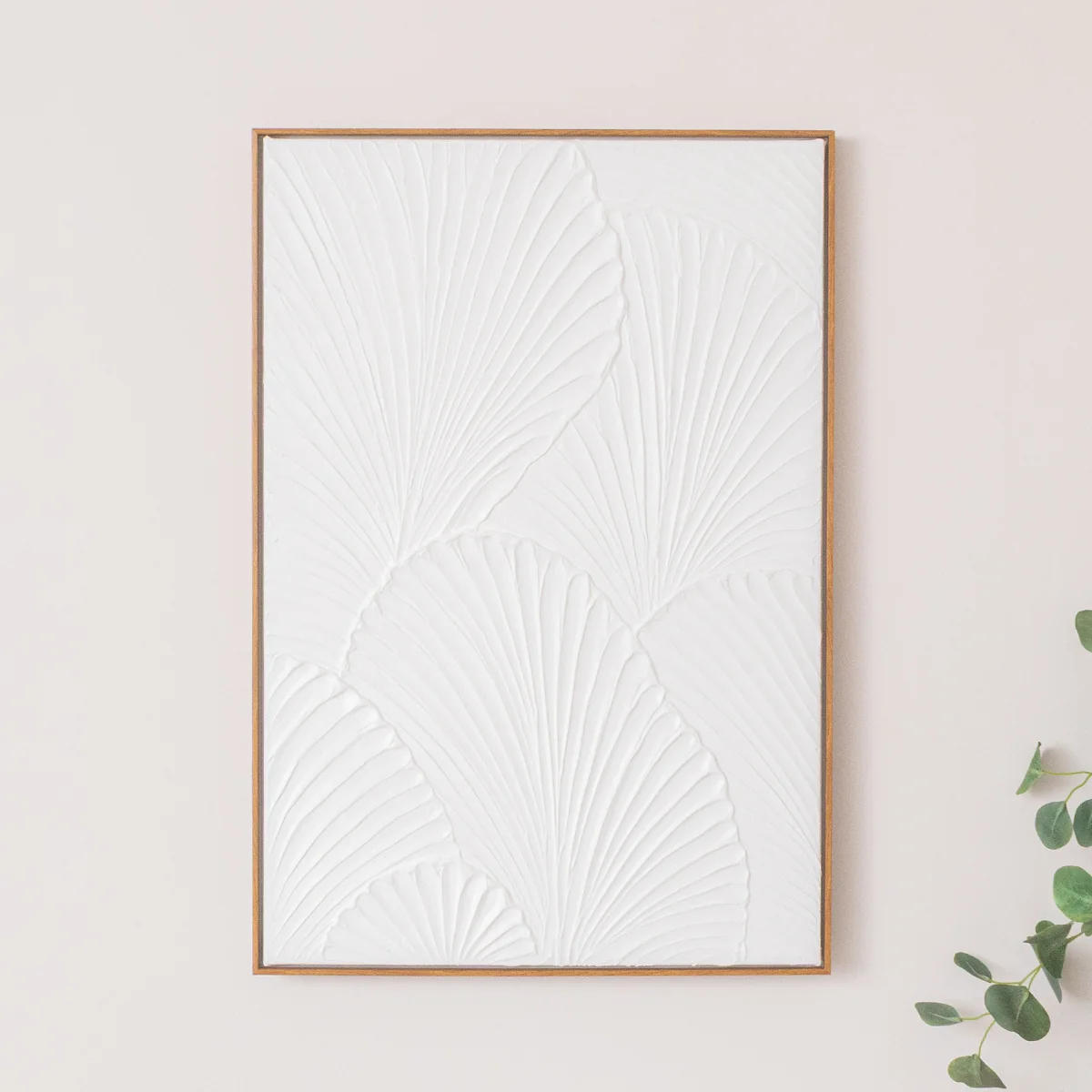 Traditional Extra Large White Ginkgo Textured Wall Art – 55cm x 80cm Optimized