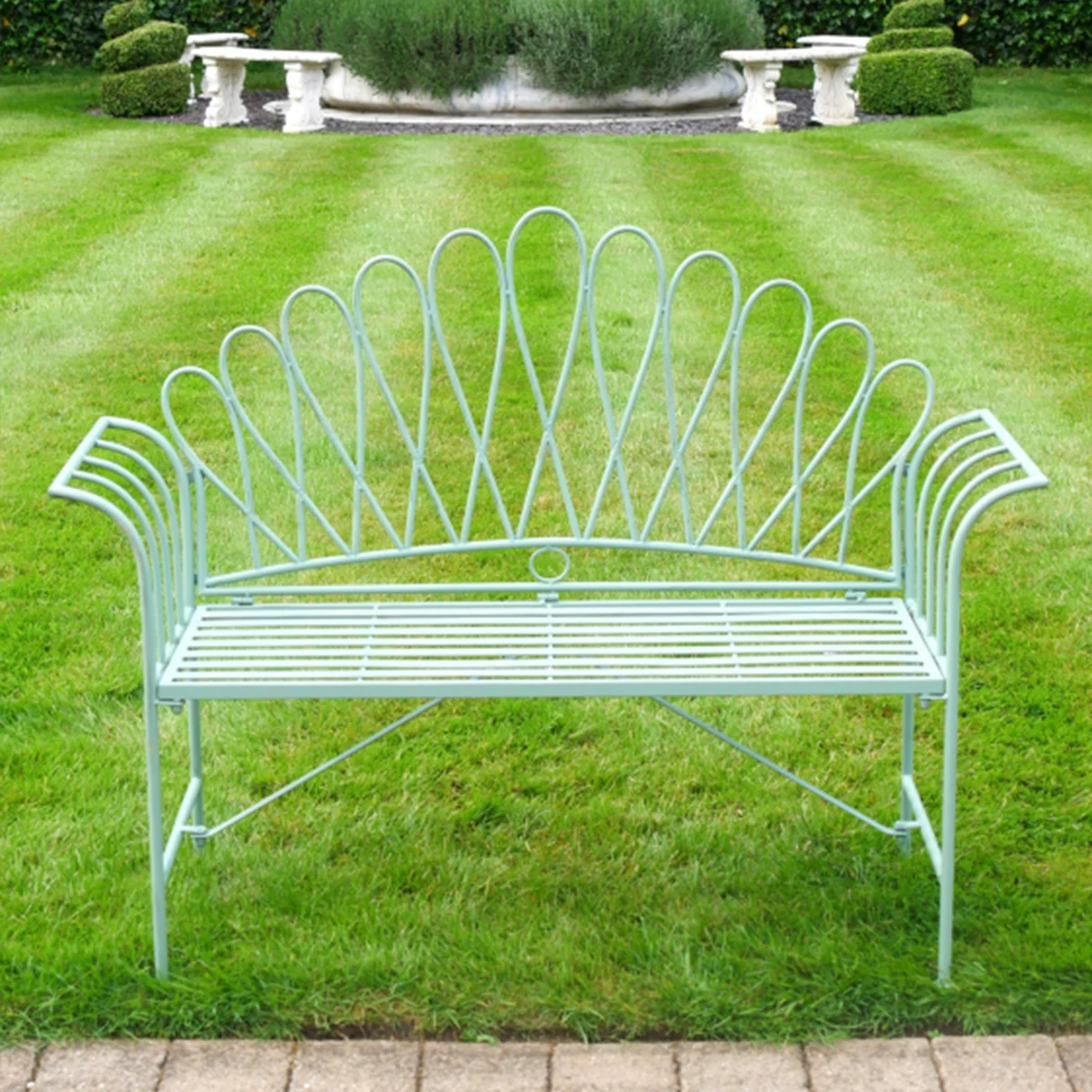 Sustainable Antique Arched Sage Green Garden Bench Expertly Made