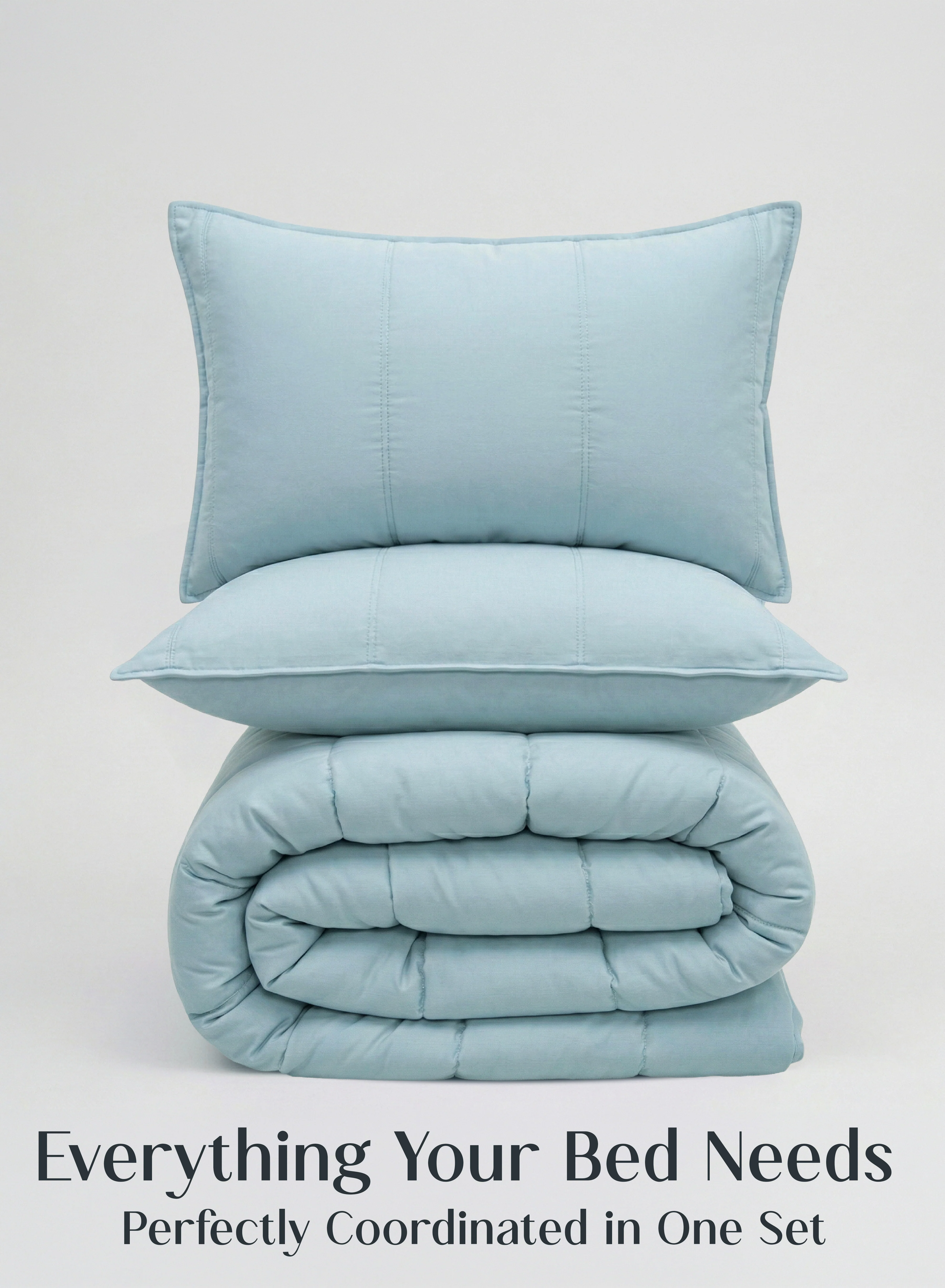 Elegant Cocoon 8-Piece AC Bedding Set Coordinated Comforter Fitted Sheet Covers in One Set Blue MeadowCocoon AC Bedding Set — Designed for Cool Comfortable Sleep in Indian Homes Consistent