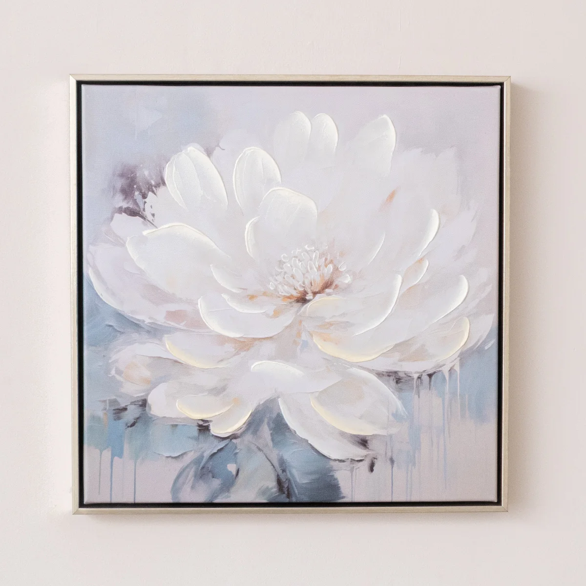 High-Quality White Blue Peony Flower Gold Framed Wall Art – 40cm x 40cm High-Grade