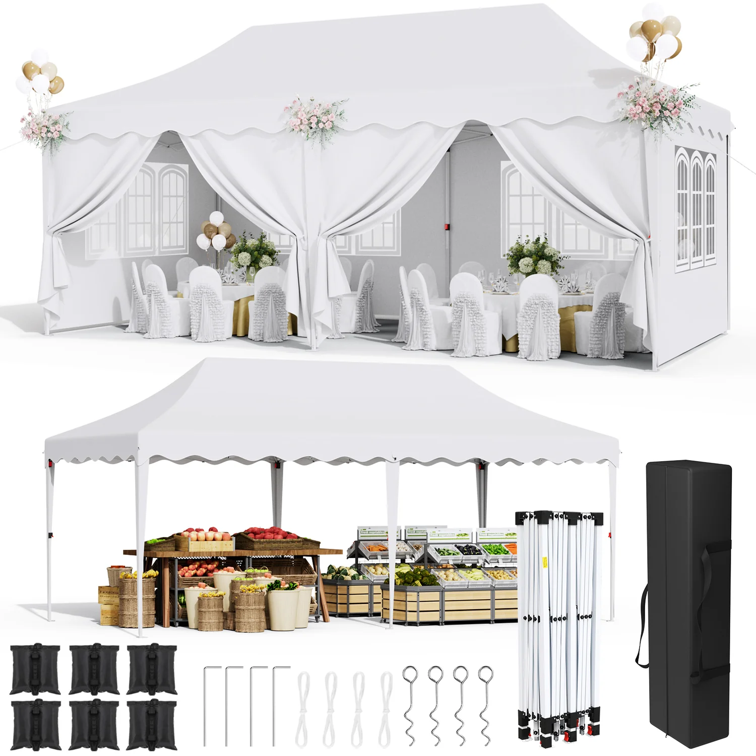 Relaxed 10x20ft Pop up Canopy Tent with 6 Sidewalls Outdoor Instant Canopy with Carry Bag 6 Sand Bags for Commercial Events Party Wedding10x20ft Pop up Canopy Tent with 6 Sidewalls Outdoor Instant Canopy with Carry Bag 6 Sand Bags for Commercial Events Party Wedding Detailed