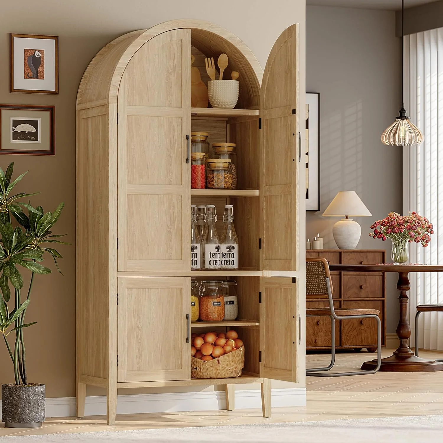 Trendy 71 Wooden Arched Kitchen Pantry Cabinet with Doors Shelves and Adjustable Feet71 Wooden Arched Kitchen Pantry Cabinet with Doors Shelves and Adjustable Feet Healthy