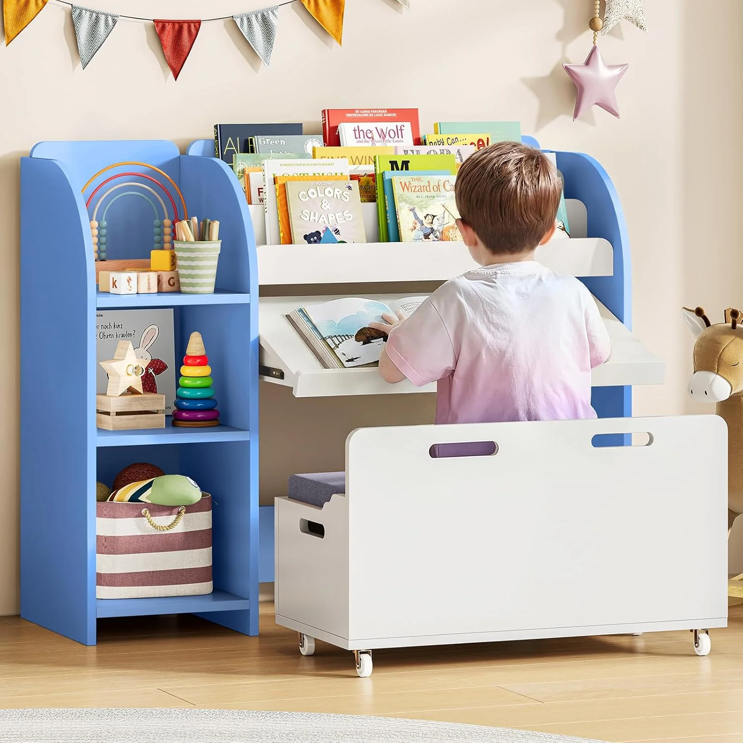 Casual Toy Storage Organizer with Bench Kids Bookshelf with Reading NookToy Storage Organizer with Bench Kids Bookshelf with Reading Nook Premium
