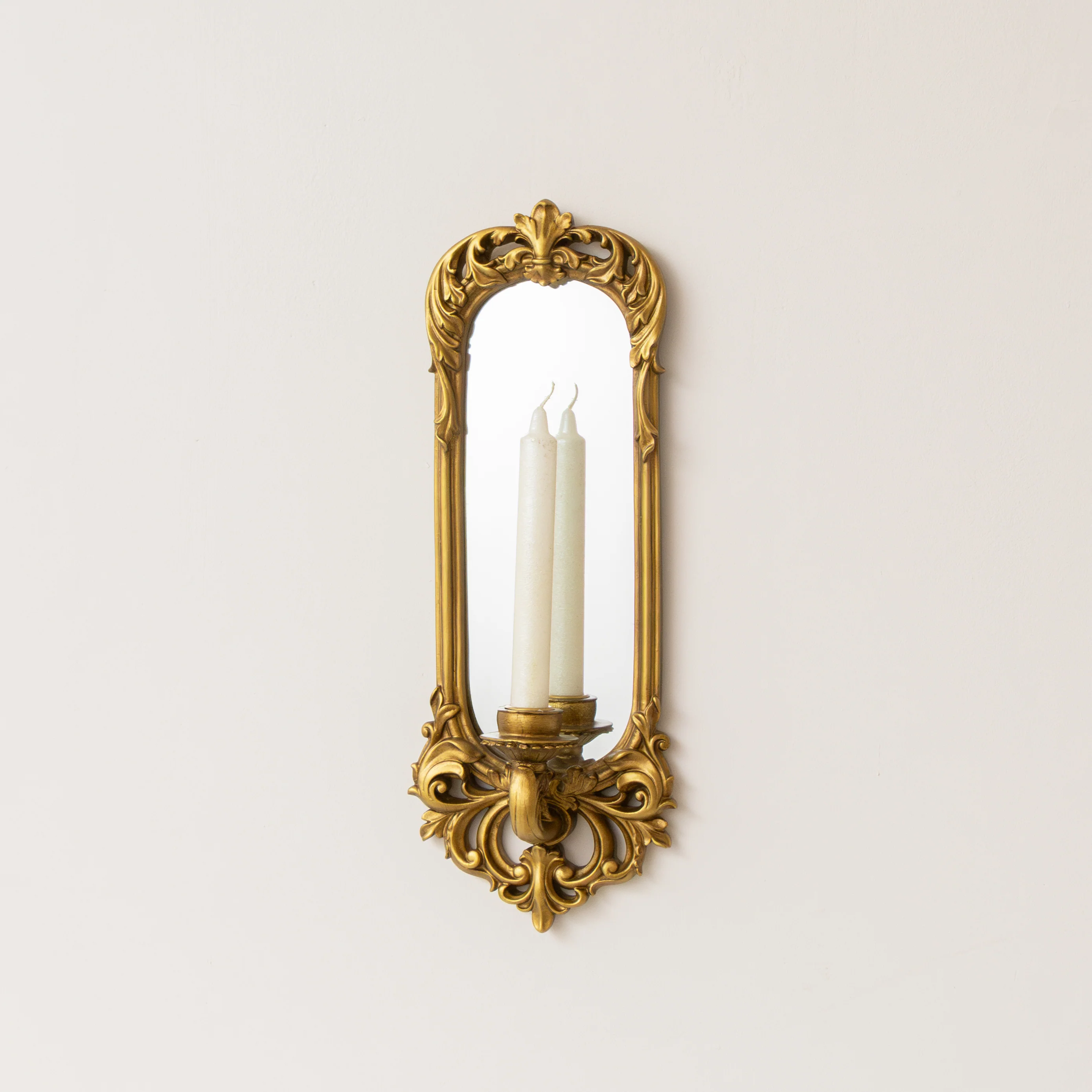 Dependable Ornate Metal Antique Gold Mirrored Candle Sconce Smooth