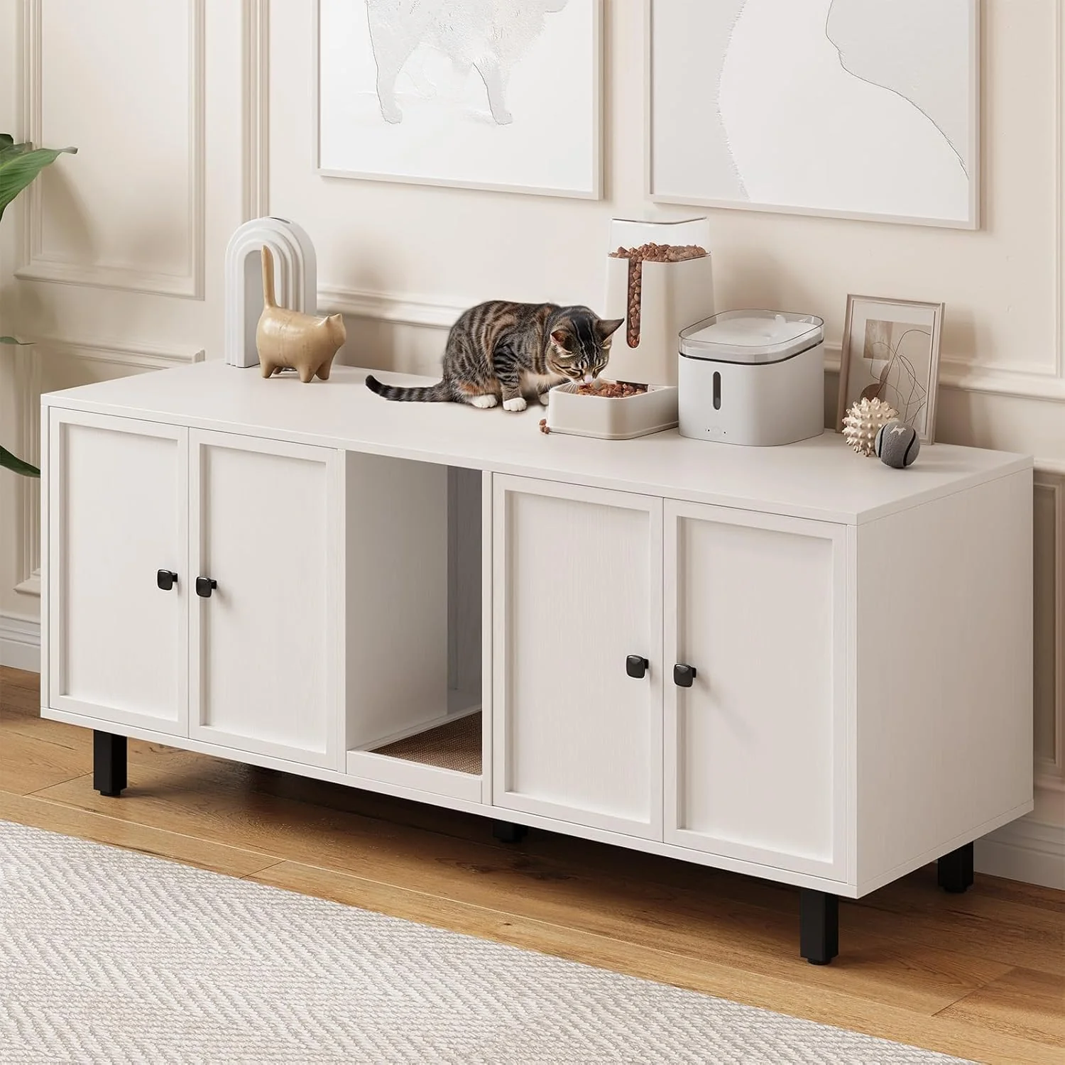 Dependable 59 Inches Hidden Cat Litter Box Enclosure Cat Furniture TV Stand Pet House for 2 Cats59 Inches Hidden Cat Litter Box Enclosure Cat Furniture TV Stand Pet House for 2 Cats Authentic