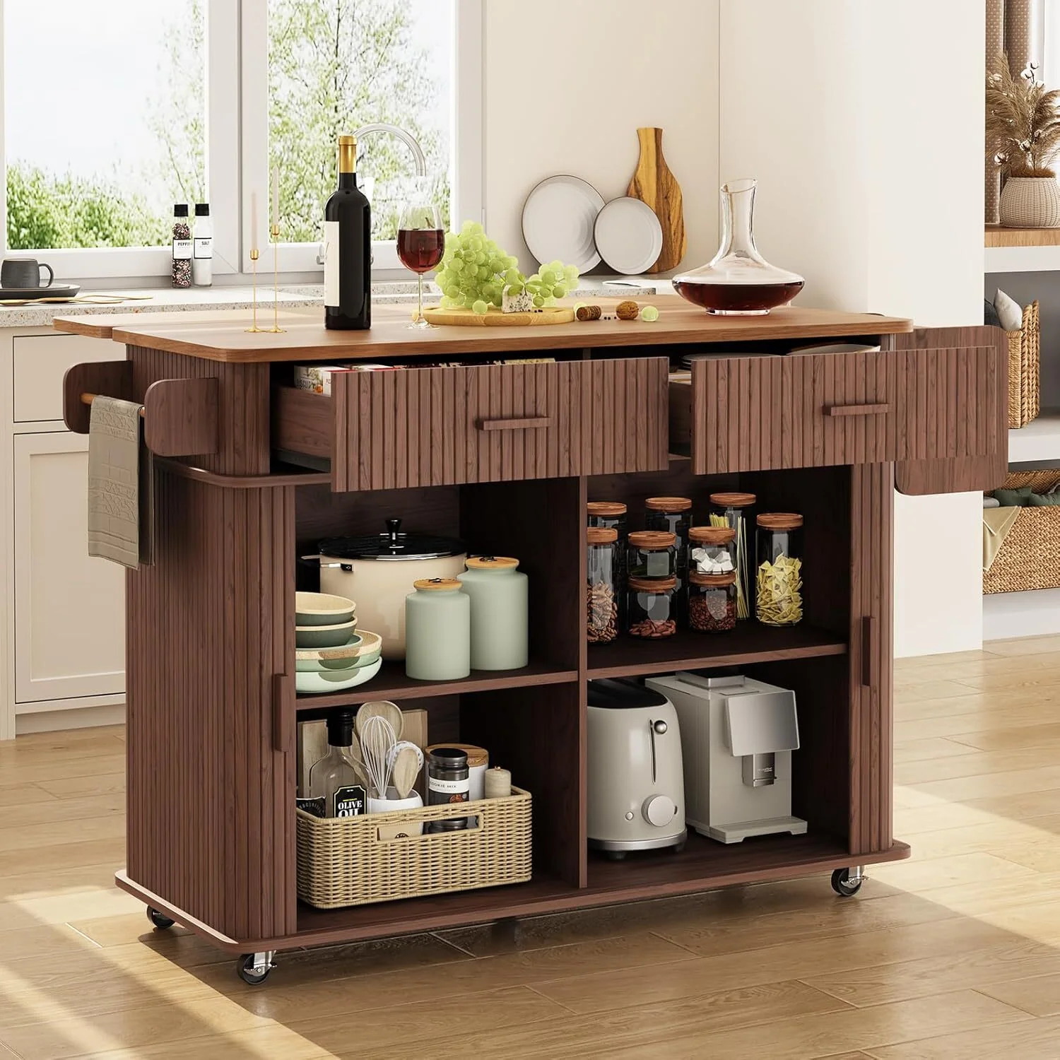 Recyclable 56 Rolling Kitchen Island Cart with Drop Leaf Kitchen Island on Wheels with Drawers Sliding Doors Adjustable Shelves56 Rolling Kitchen Island Cart with Drop Leaf Kitchen Island on Wheels with Drawers Sliding Doors Adjustable Shelves Next-Generation