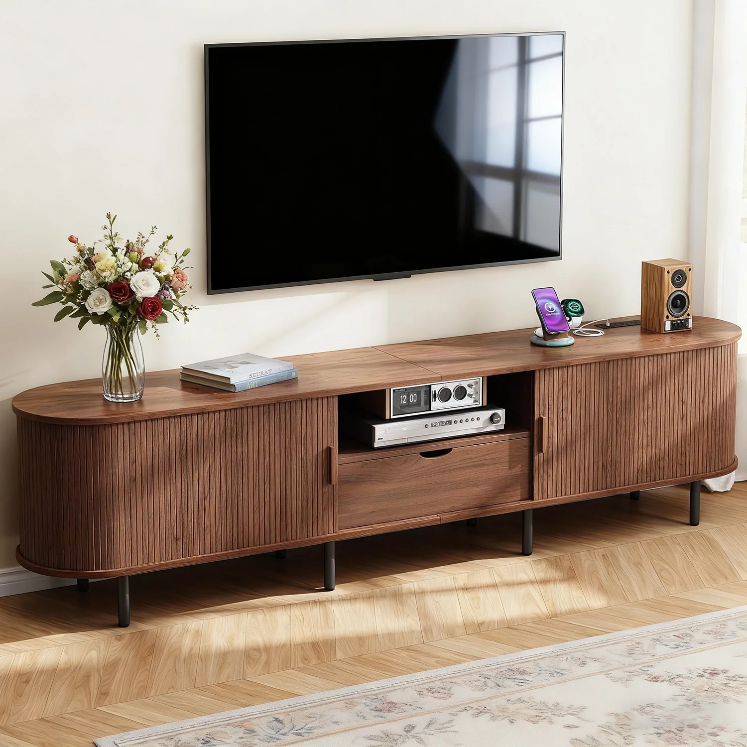 Expertly Made 86 Inch TV Stand for T up to 90 Inch Entertainment Center with Charging Station Sliding Doors Drawer Adjustable Shelves86 Inch TV Stand for T up to 90 Inch Entertainment Center with Charging Station Sliding Doors Drawer Adjustable Shelves Next-Generation