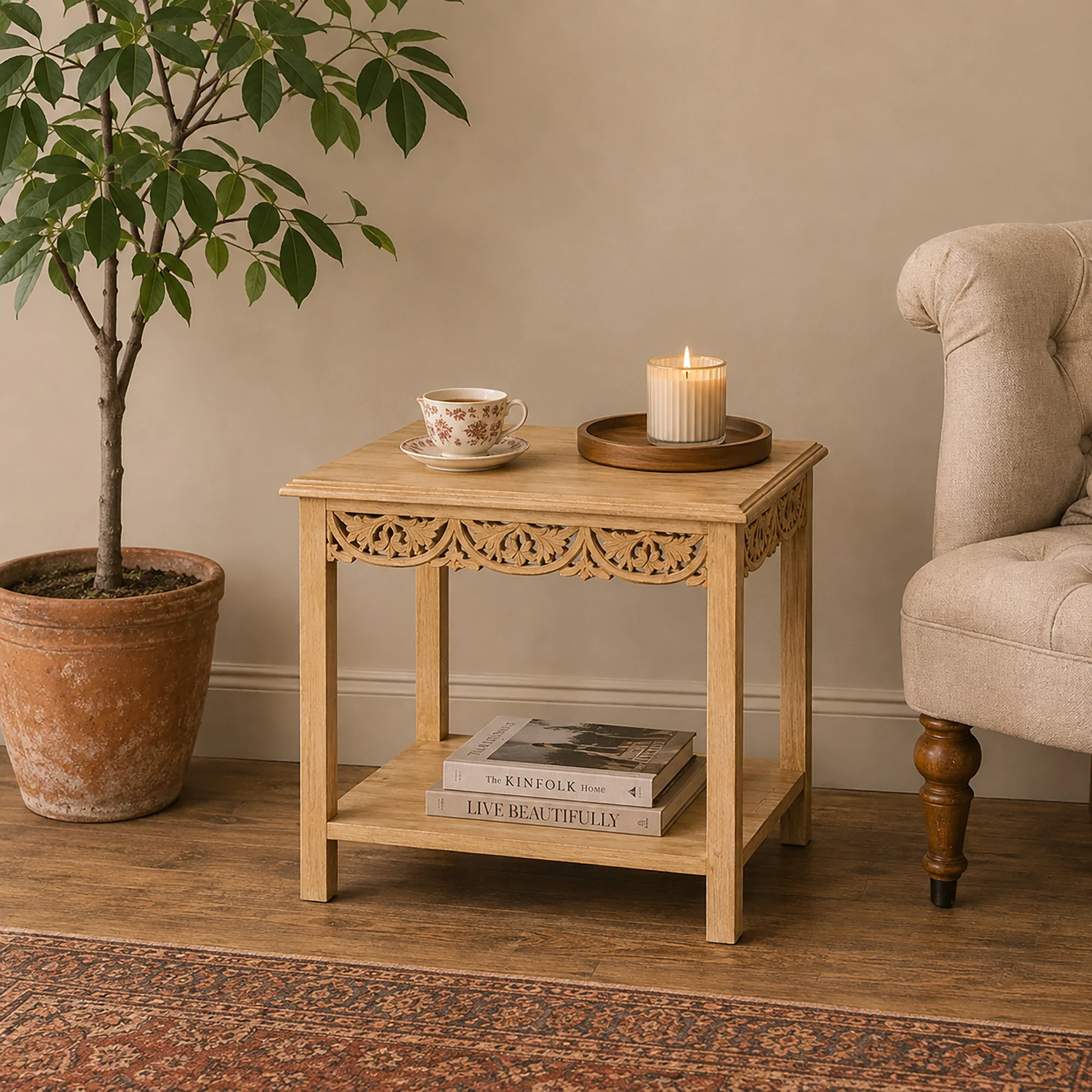 Elite Bohemian Natural Mango Wood Side Coffee Table – Freya Wood Range Original Design