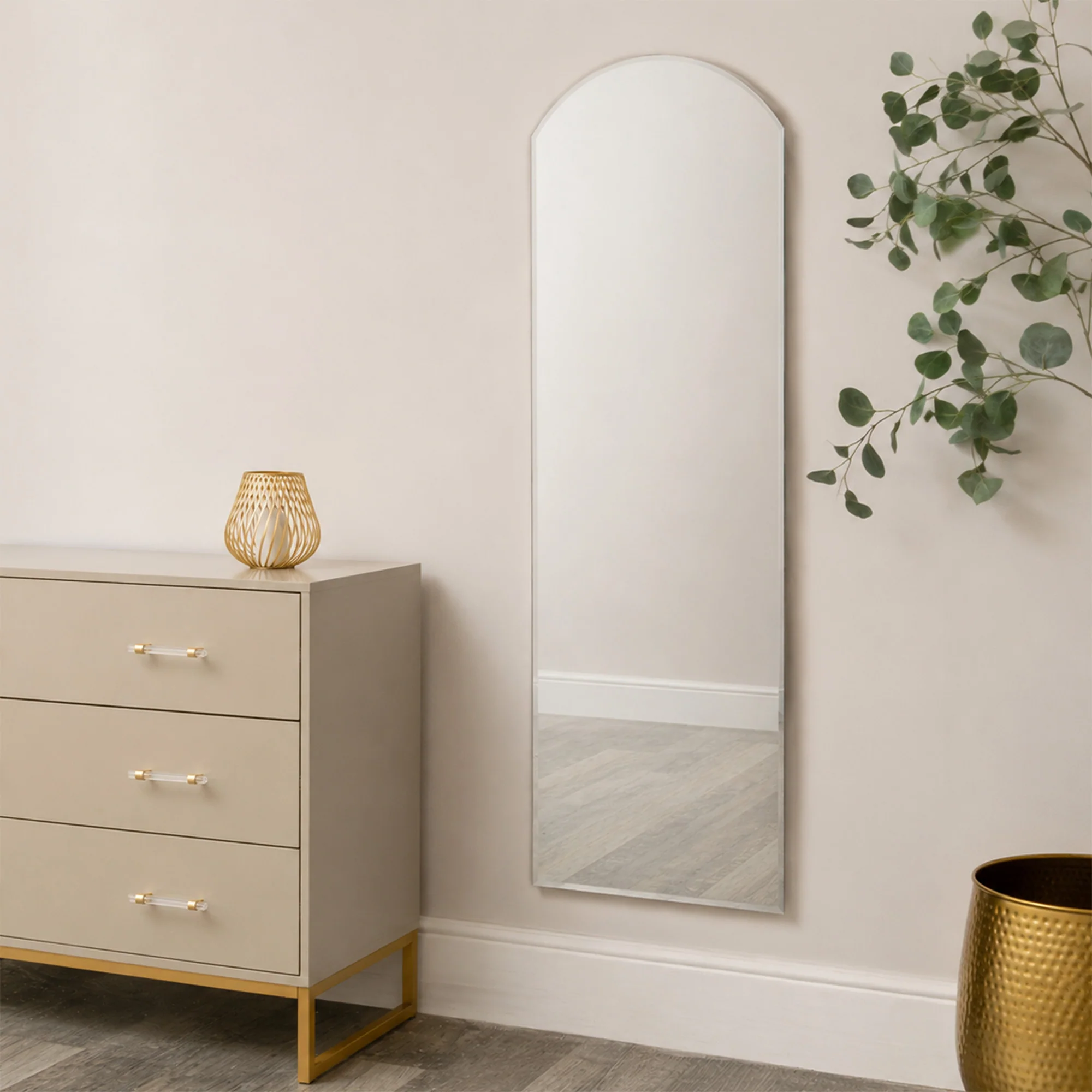 Stylish Large Full Length Gold Frameless Arched Mirror – 47cm x 142cm Dependable