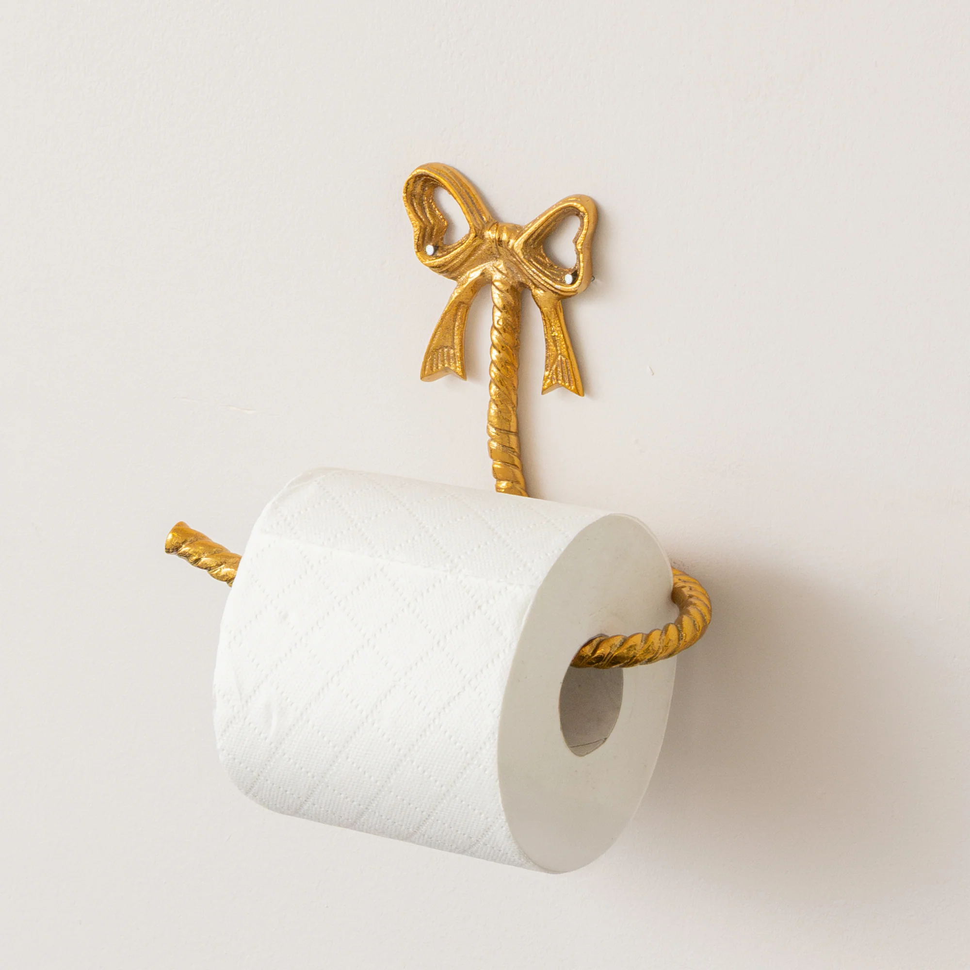Refined Metallic Gold Metal Bow Toilet Roll Holder Selected