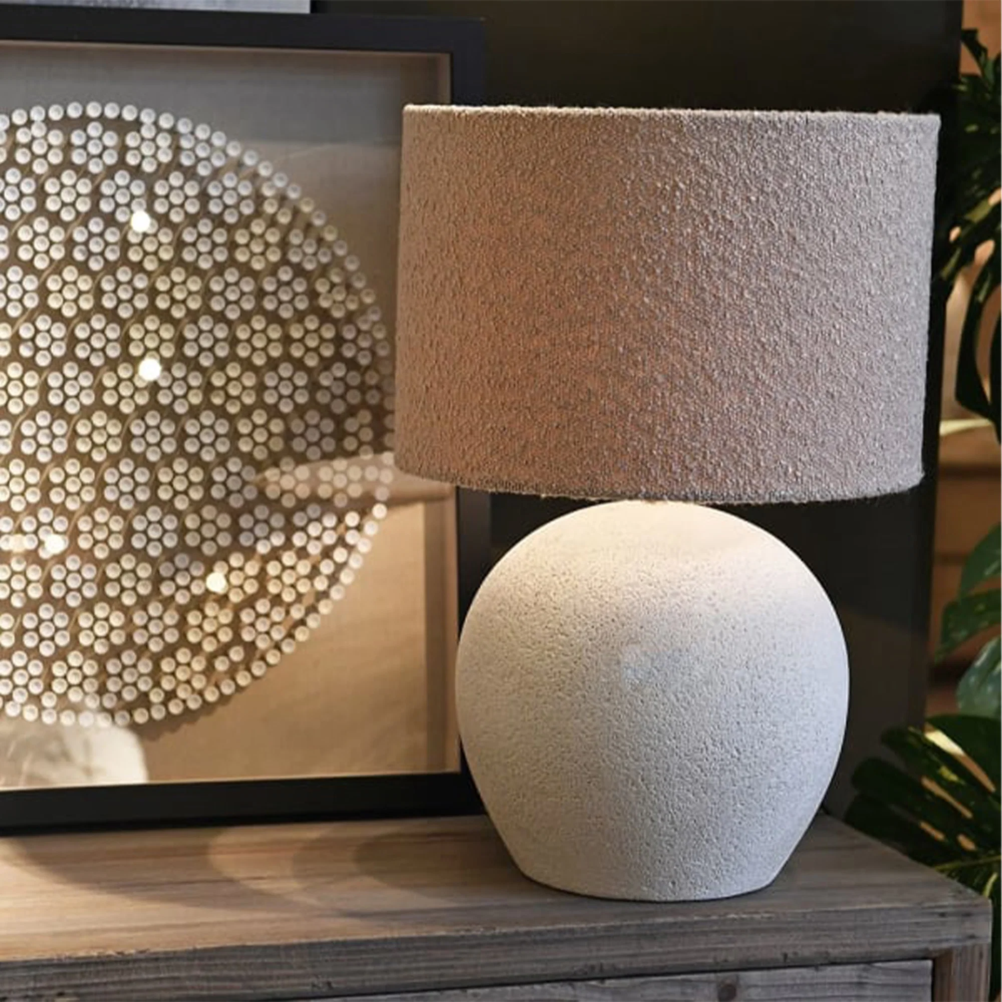Safe White Cream Stone Table Lamp with Shade Responsible