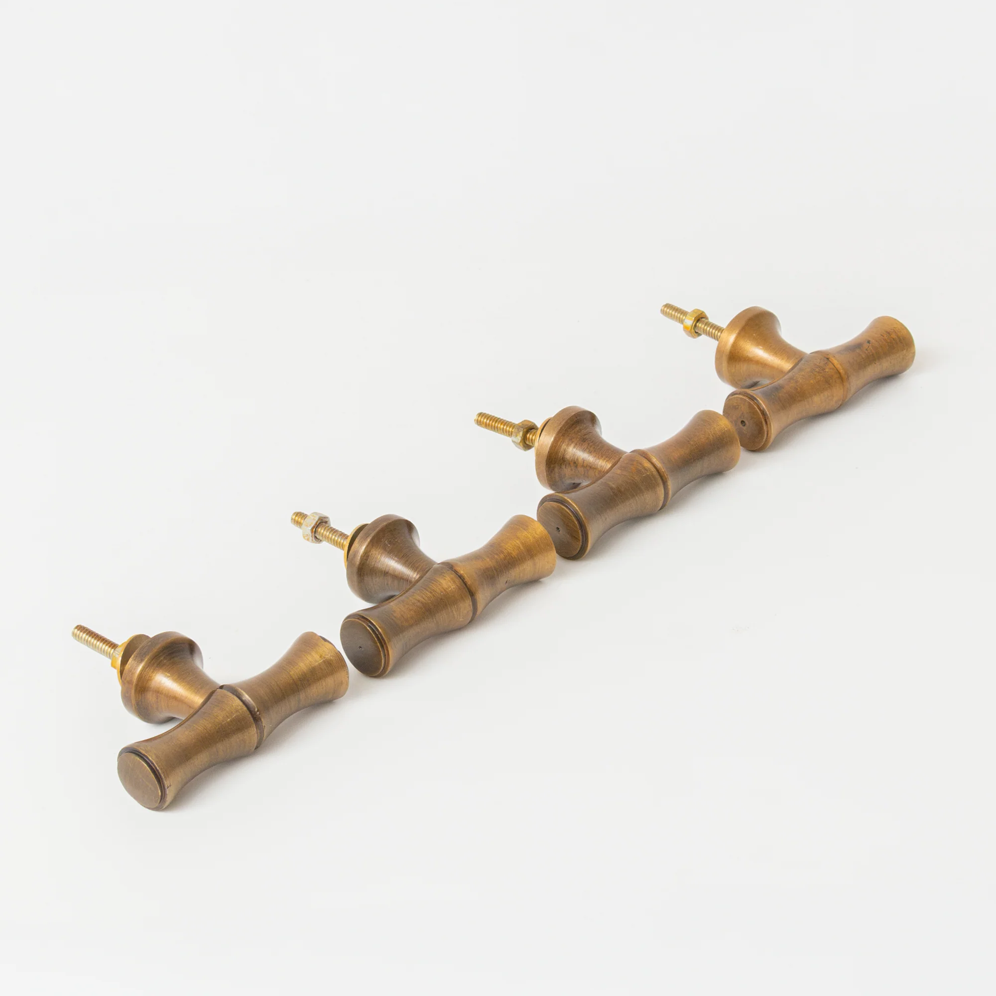 Excellent Set of 4 Antique Brass Bamboo Style T Shape Drawer Knobs Powerful