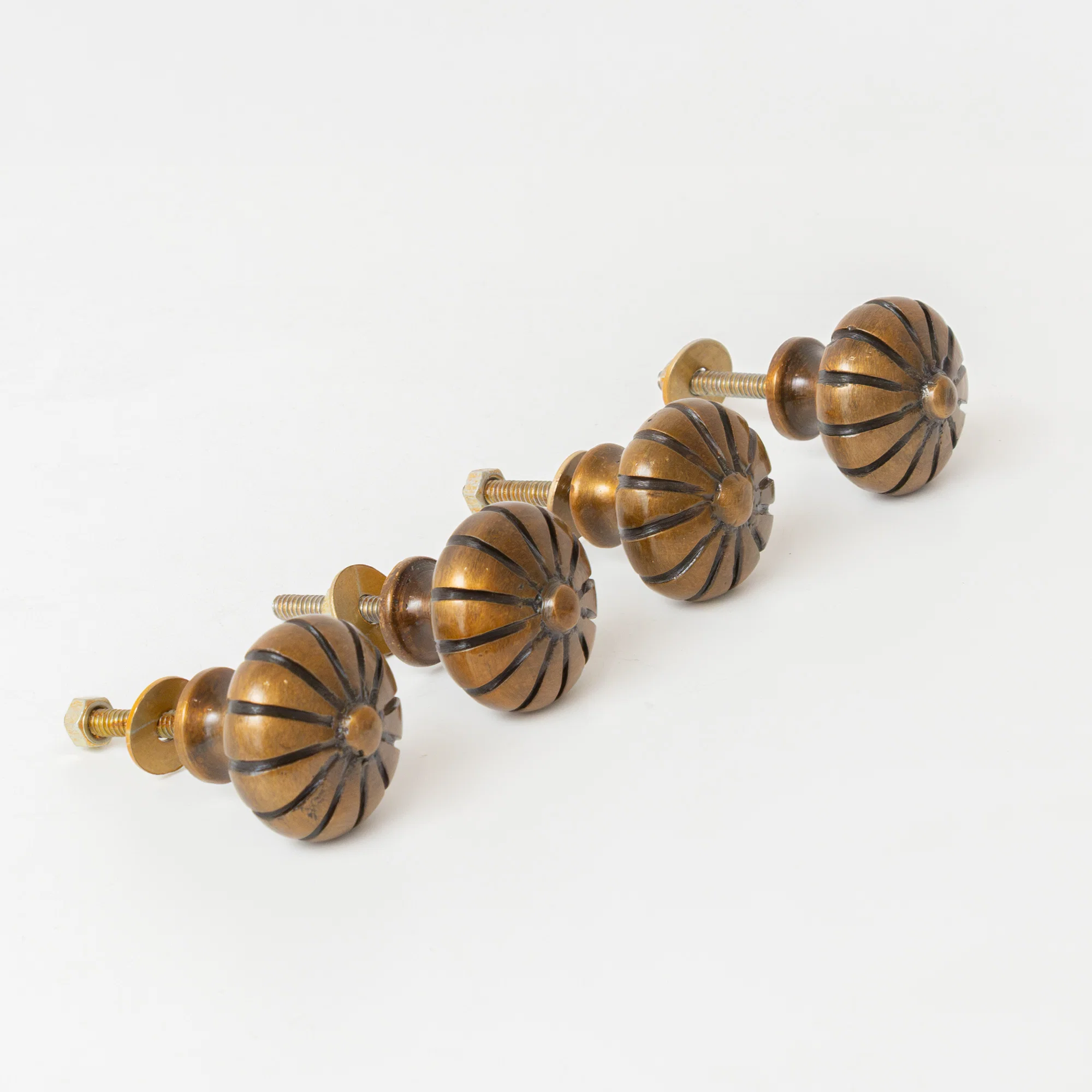 Selected Set of 4 Antique Brass Round Pumpkin Drawer Knobs Recyclable
