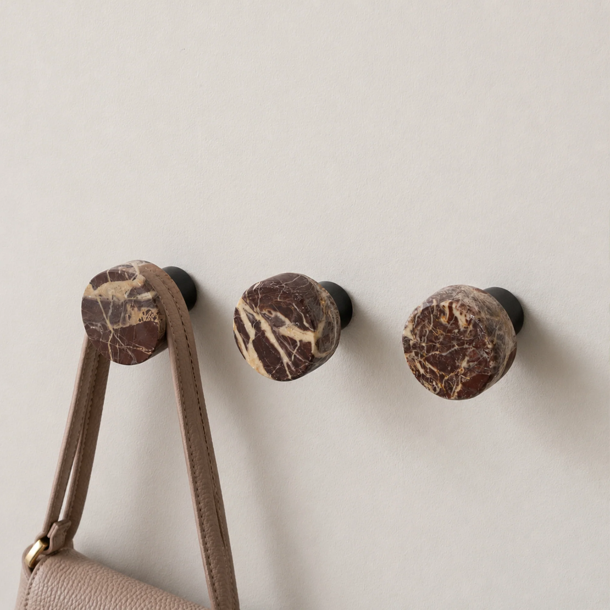 Solid Set of 3 Round Red Marble Wall Hooks Efficient