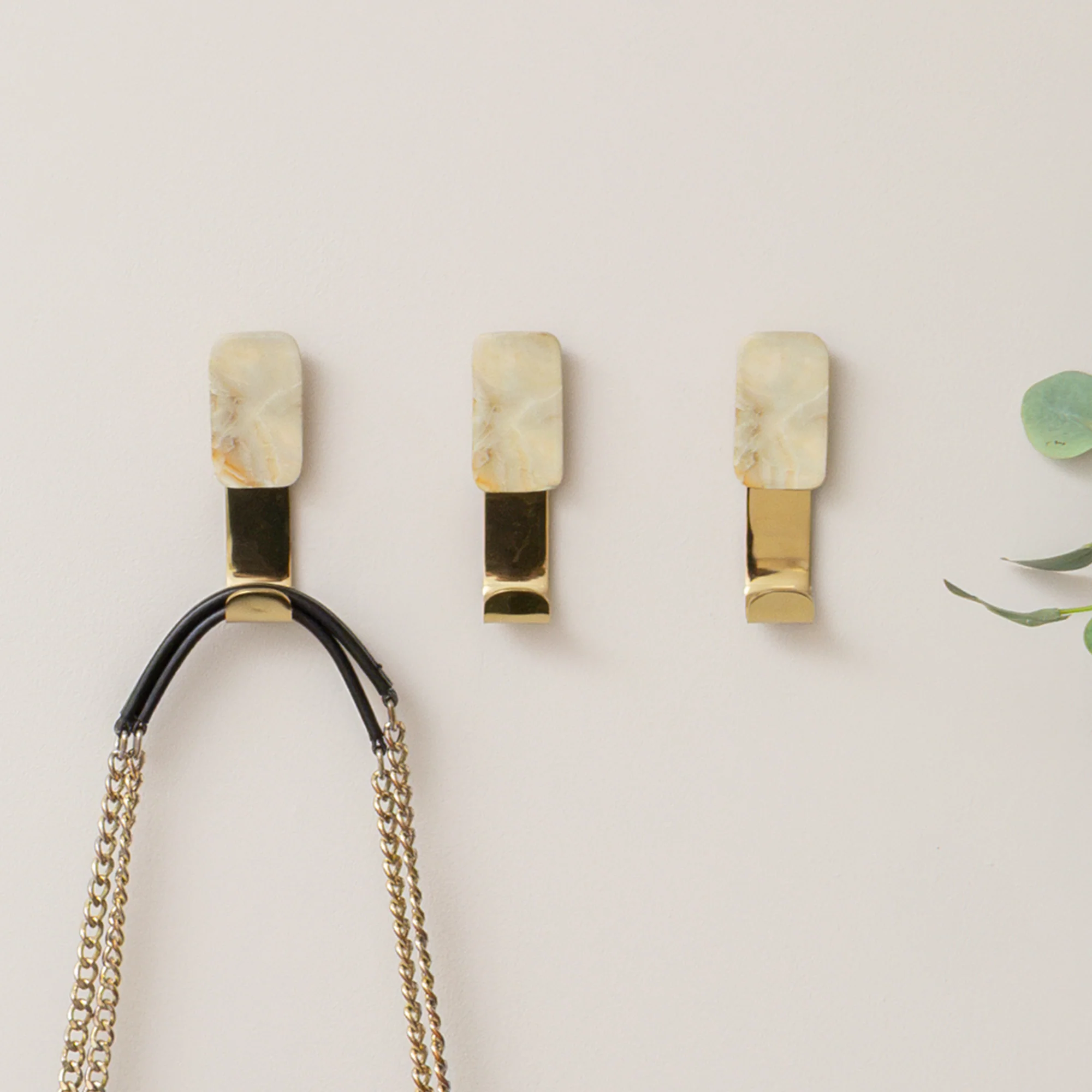 Authentic Set of 3 Cream Marble Gold Wall Hooks Healthy