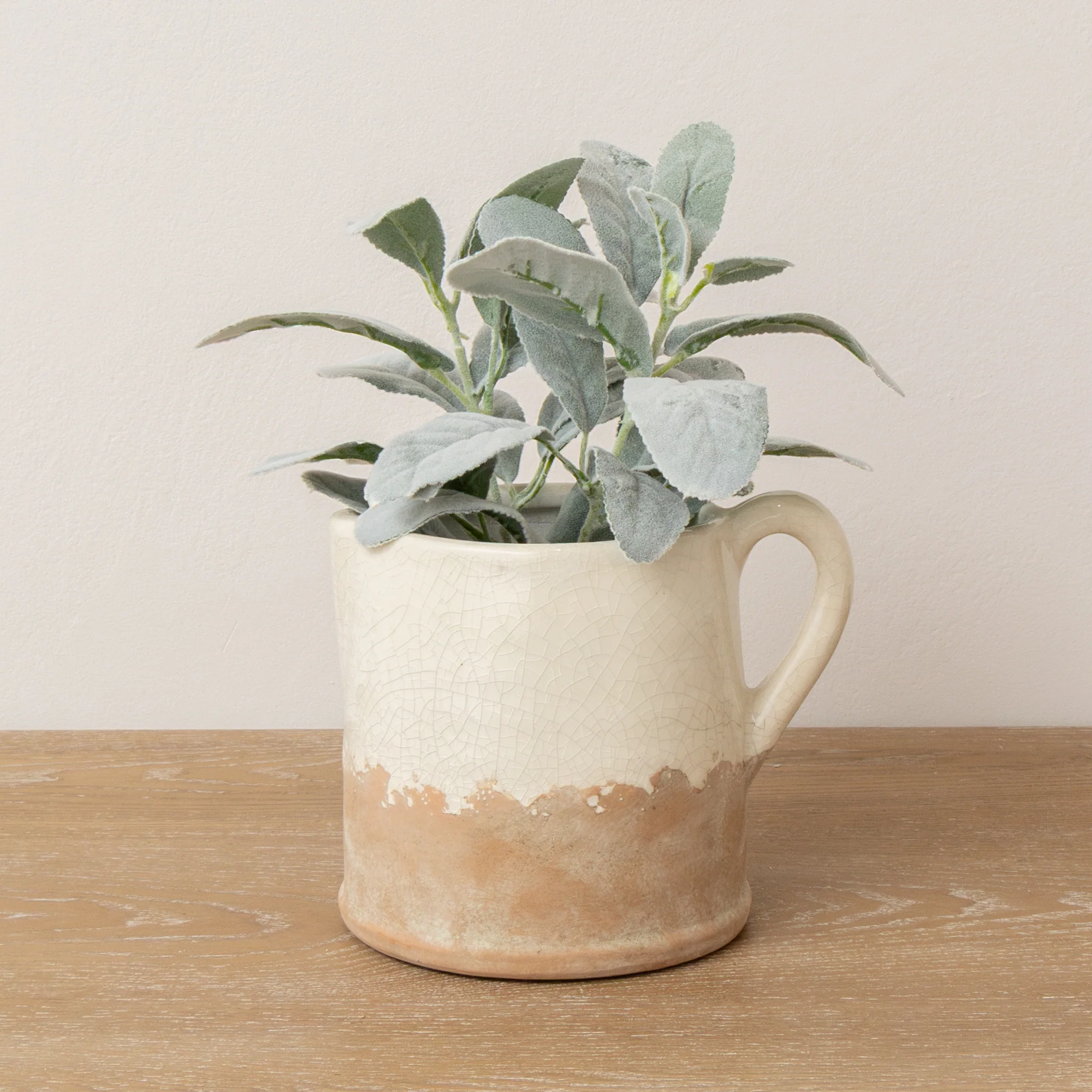 Lightweight Cream Terracotta Glazed Jug Vase – 19cm x 15.5cm Eco-Friendly