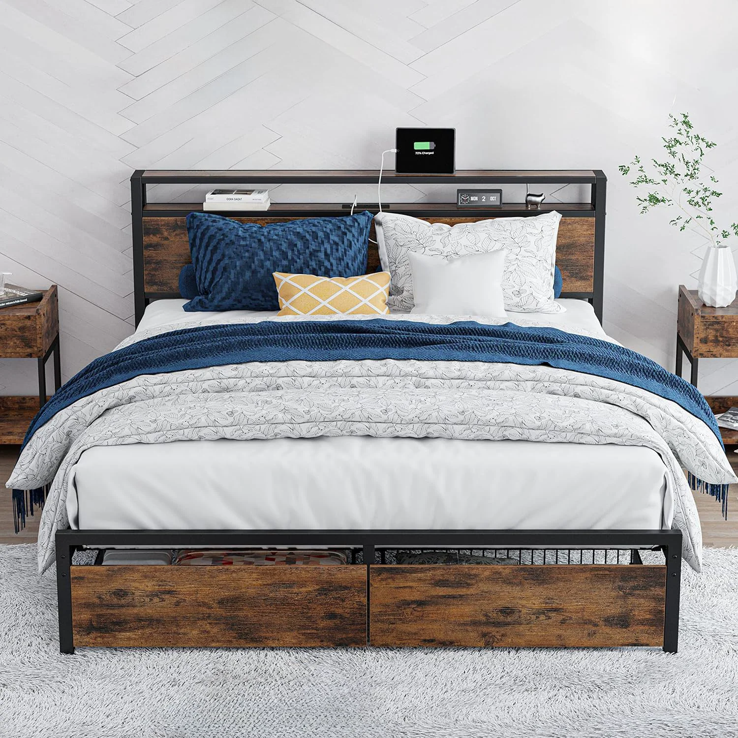 Optimized Bed Frame with Storage Headboard Platform Bed with Drawers and Charging Station No Box Spring NeededBed Frame with Storage Headboard Platform Bed with Drawers and Charging Station No Box Spring Needed Verified