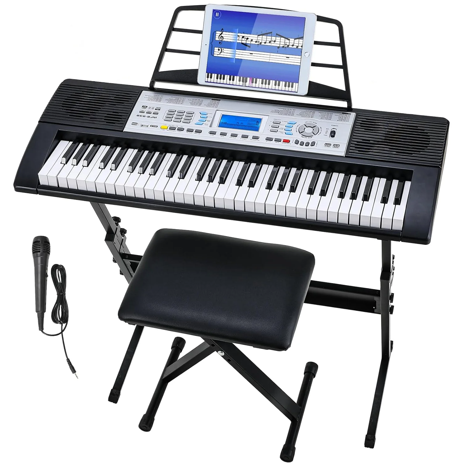 Flexible Electric Keyboard Piano 61 Key for Kids with Stand Stool Microphone Built-in Speakers and LCD ScreenElectric Keyboard Piano 61 Key for Kids with Stand Stool Microphone Built-in Speakers and LCD Screen Innovative