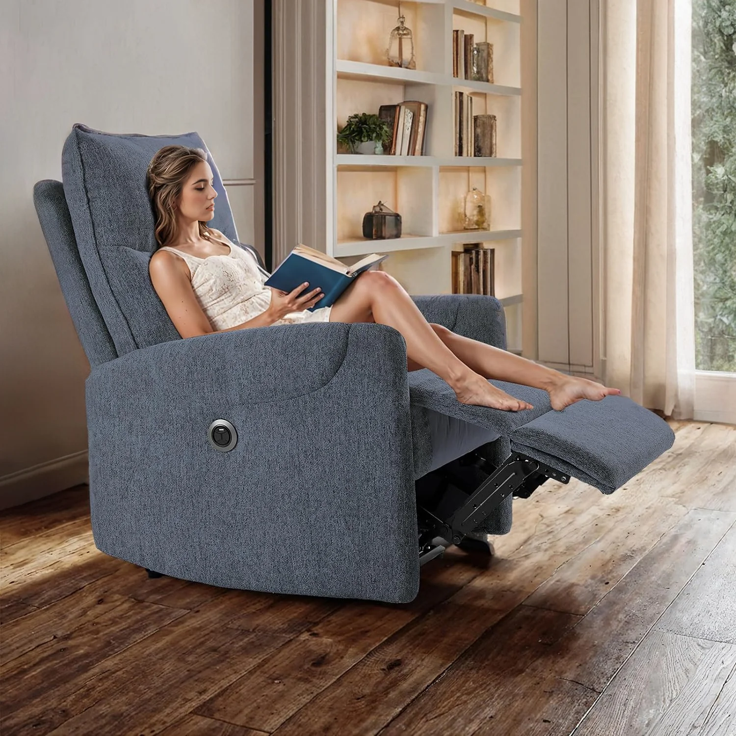 Unique Electric Reclining Chair Linen Fabric Power Reclining Sofa with USB Port High BackElectric Reclining Chair Linen Fabric Power Reclining Sofa with USB Port High Back Outstanding