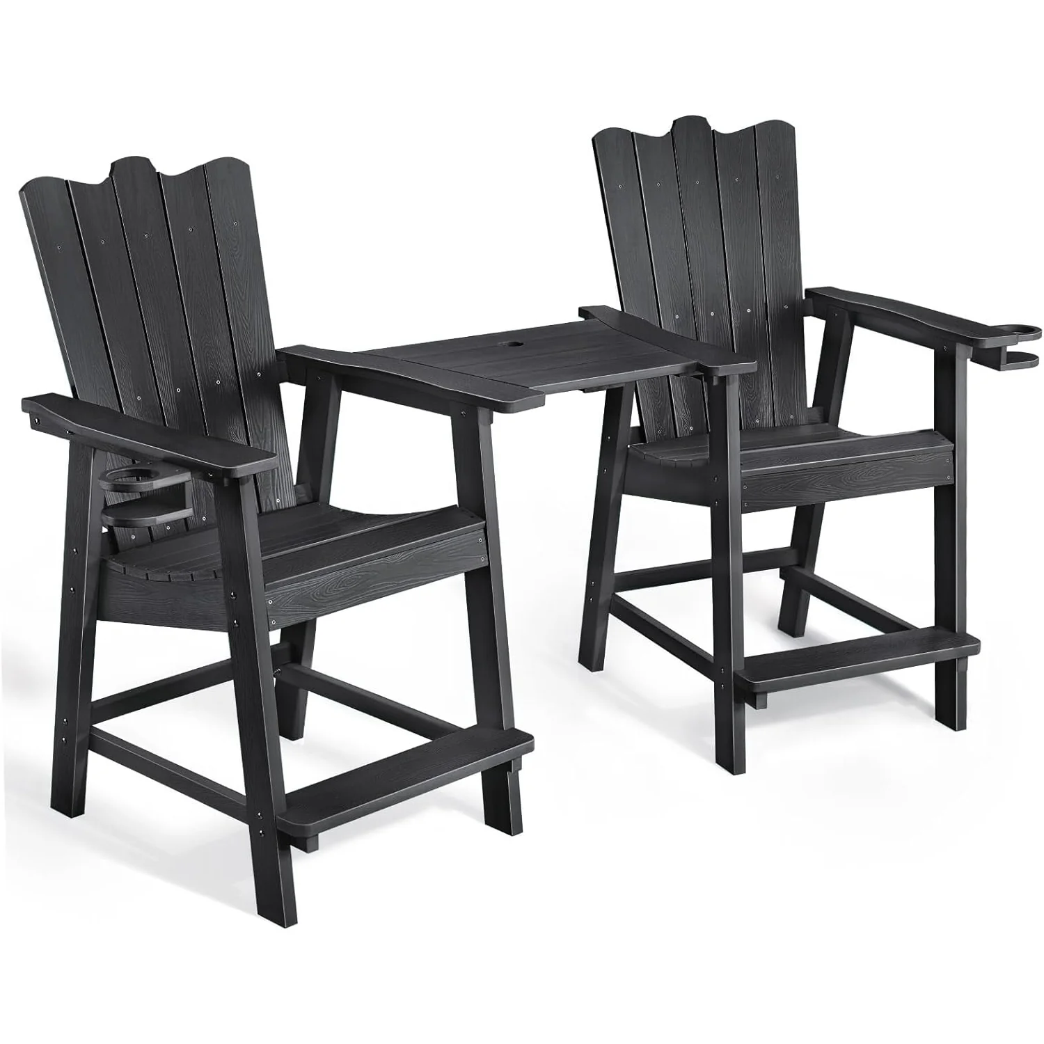 Easy-to-Use Tall Balcony Chair 2-Piece Set with Removable Connecting Outdoor Adirondack Chairs with Cup Holder and Umbrella HoleTall Balcony Chair 2-Piece Set with Removable Connecting Outdoor Adirondack Chairs with Cup Holder and Umbrella Hole Innovative