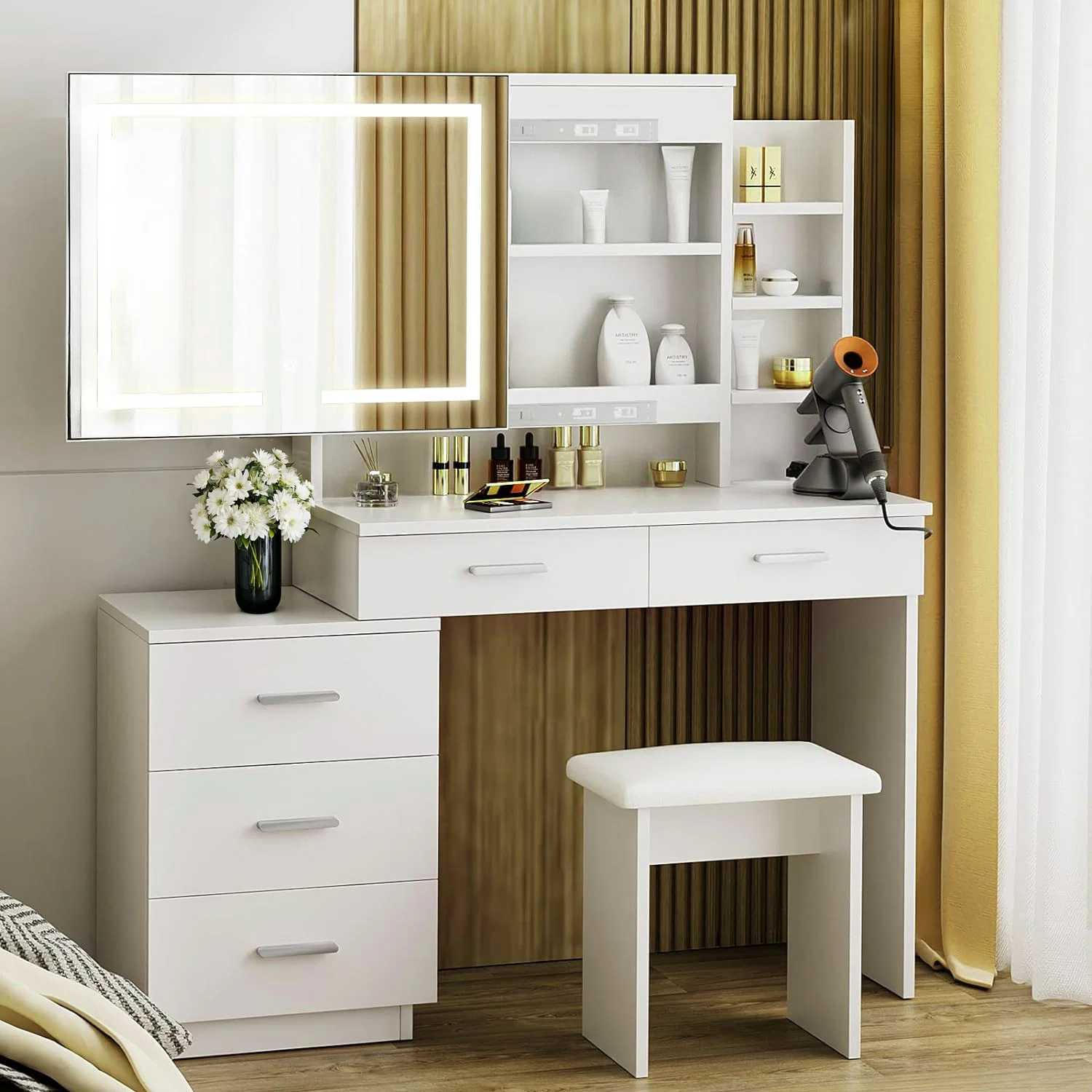 Verified 47 Large Dresser with Sliding Lighted Mirror with Electrical Outlet 3 Color Lighting Patterns Adjustable Brightness47 Large Dresser with Sliding Lighted Mirror with Electrical Outlet 3 Color Lighting Patterns Adjustable Brightness Excellent