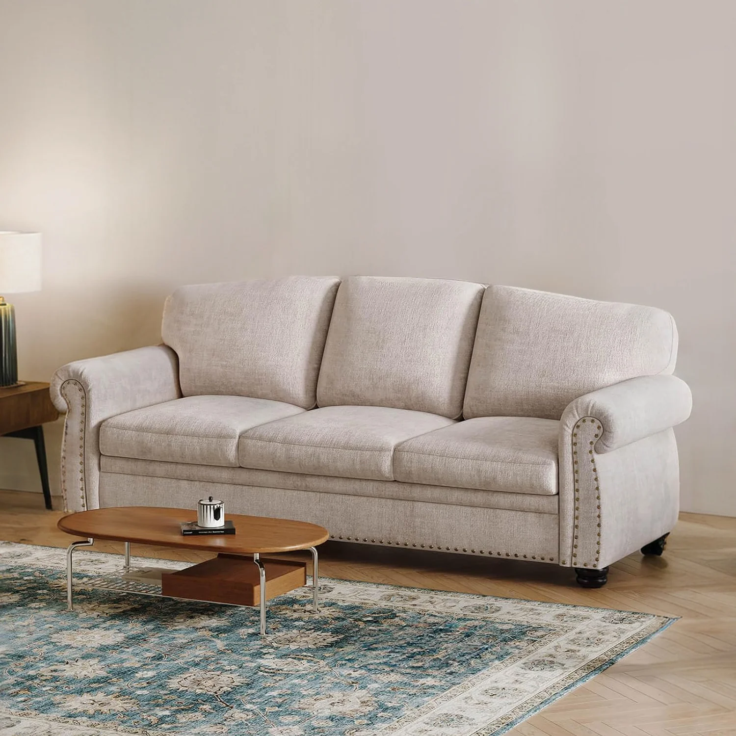 User-Friendly 90 Inch 3 Seater Sofa Nailhead Trim Farmhouse Couches with Rolled Arm 23 Deep Seat90 Inch 3 Seater Sofa Nailhead Trim Farmhouse Couches with Rolled Arm 23 Deep Seat Quality