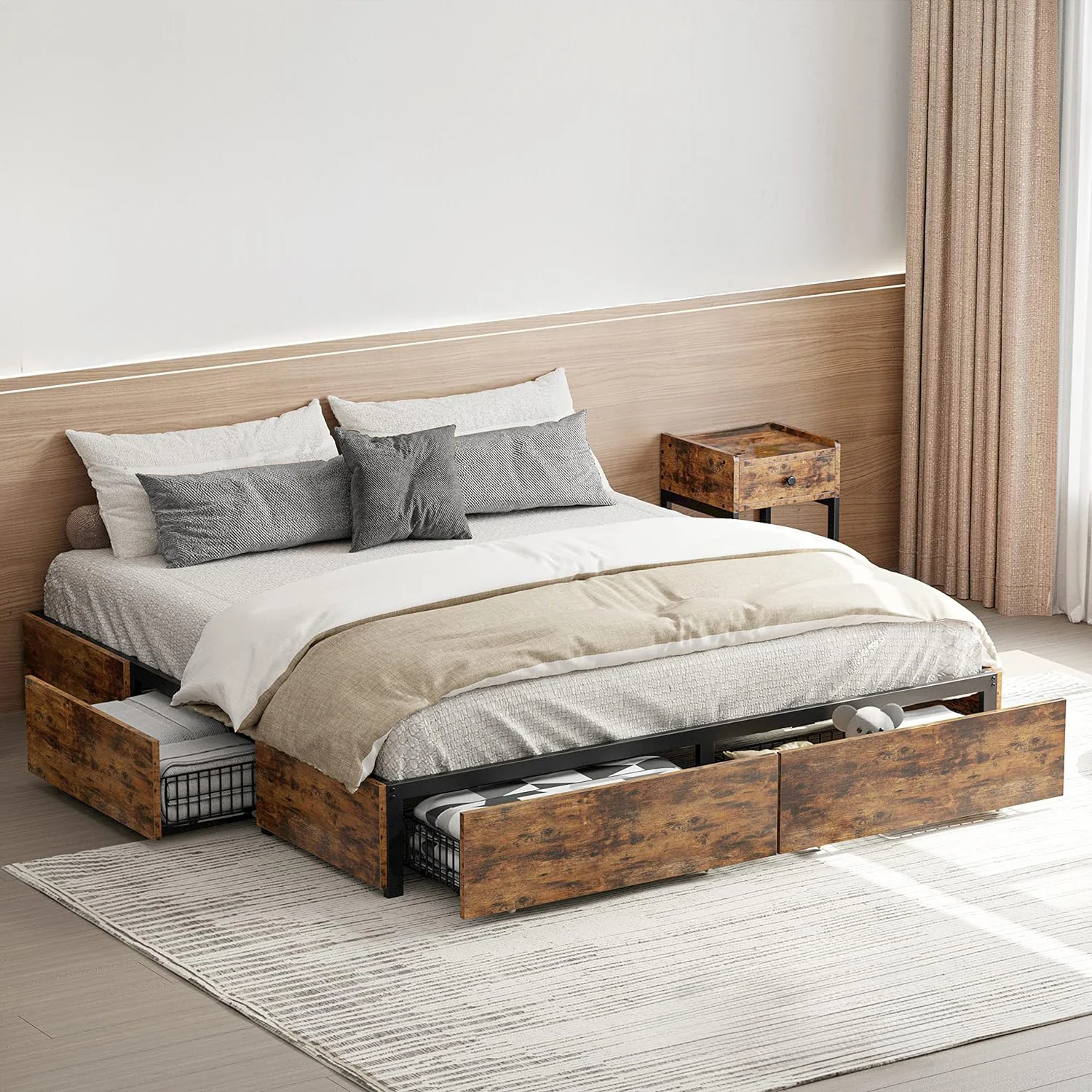 Solid Bed Frame with 4 Drawers Queen and King Size Headboardless Bed FrameBed Frame with 4 Drawers Queen and King Size Headboardless Bed Frame Clean