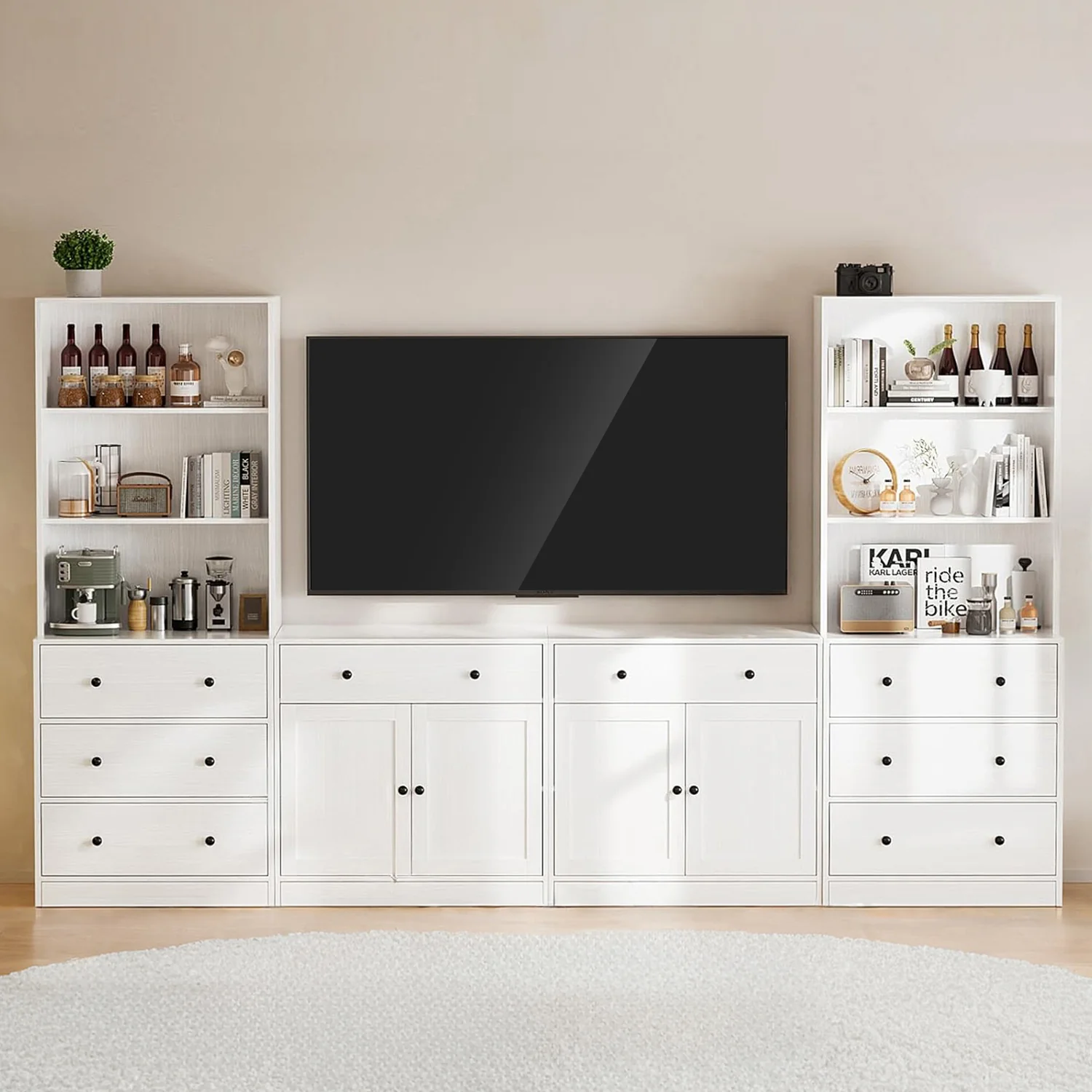 Dependable Combination TV Stand with Bookshelves 4-piece Set for T up to 75 inches 2A 2C Combination TV Stand with Bookshelves 4-piece Set for T up to 75 inches 2A 2C Exceptional