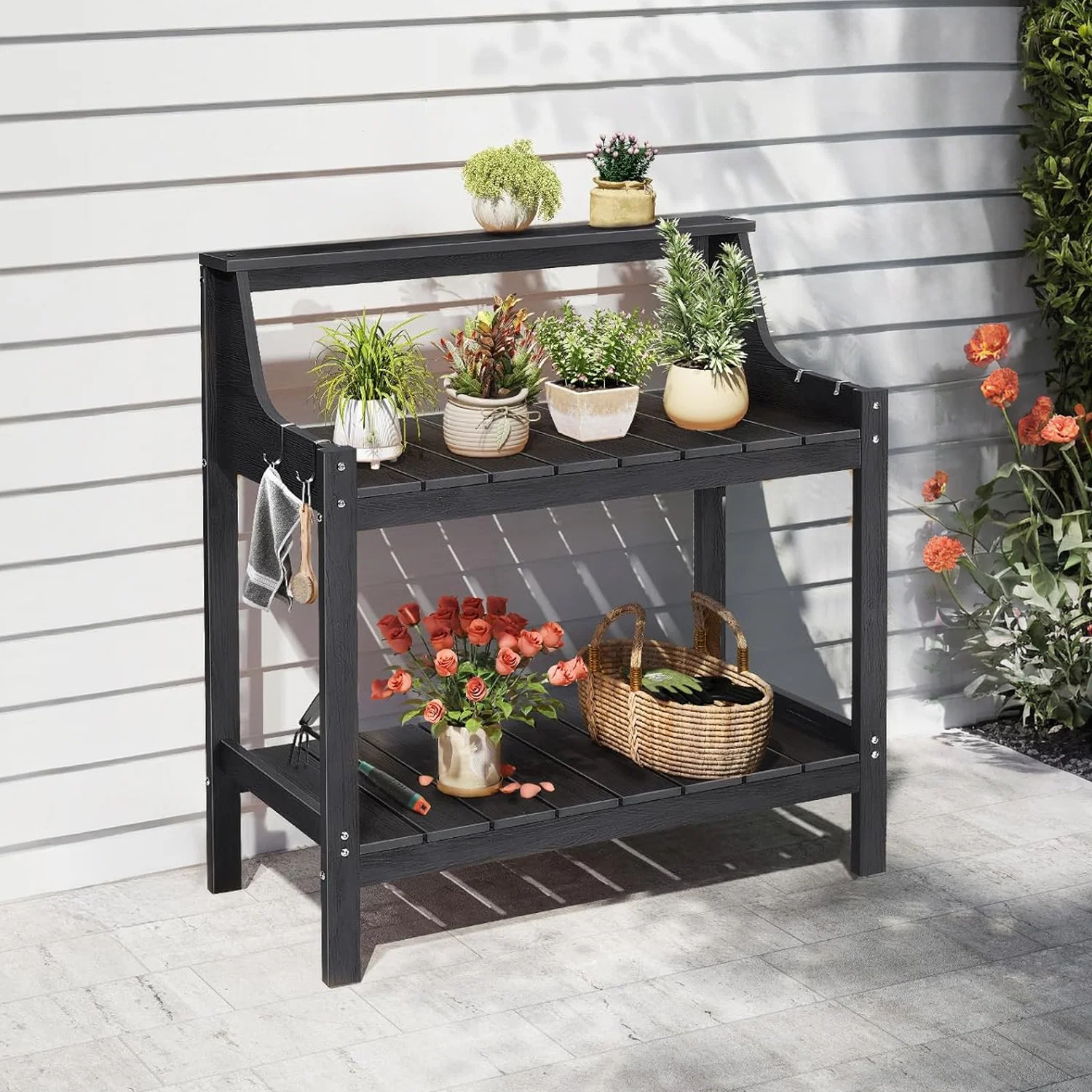 Authentic Potting Bench Table Outdoor HDPS Potting Bench Garden Table Work Station with 4 Side HooksPotting Bench Table Outdoor HDPS Potting Bench Garden Table Work Station with 4 Side Hooks Crafted