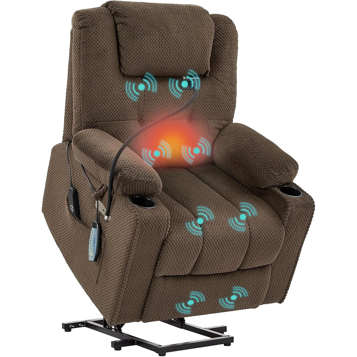 Exclusive Power Recliner Chair with Massage and Heat Function Velvet Fabric Electric Recliner with Extended Footrest USB Port Cup HoldersPower Recliner Chair with Massage and Heat Function Velvet Fabric Electric Recliner with Extended Footrest USB Port Cup Holders Convenient