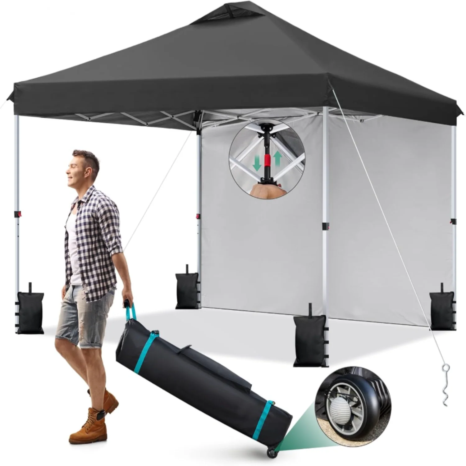 Enhanced 10×10 Pop Up Canopy Tent with 1 Removable Side Wall and Portable Roller Bag Outdoor Shade Instant Canopy Tent10x10 Pop Up Canopy Tent with 1 Removable Side Wall and Portable Roller Bag Outdoor Shade Instant Canopy Tent Fine Crafted