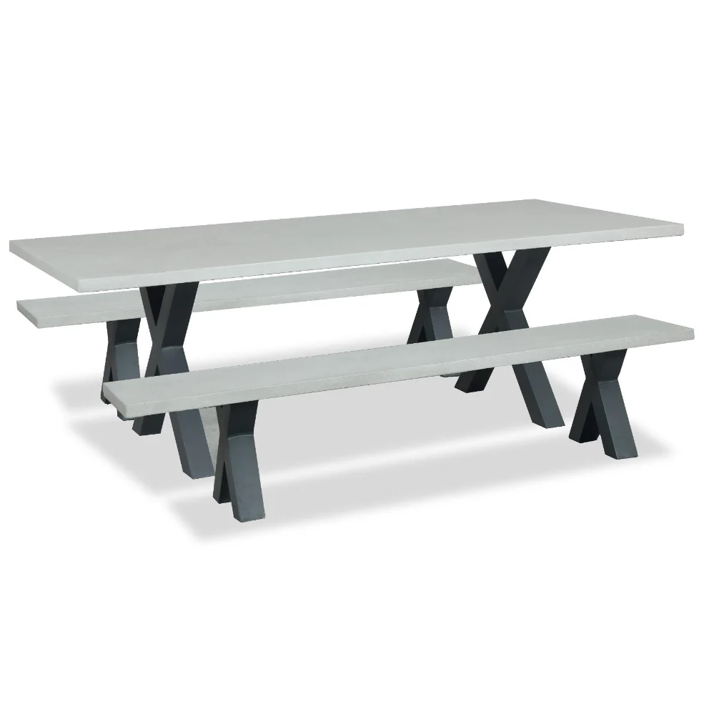 Easy-to-Use Switch Outdoor Dining Table Cement Top X leg Grey Fine