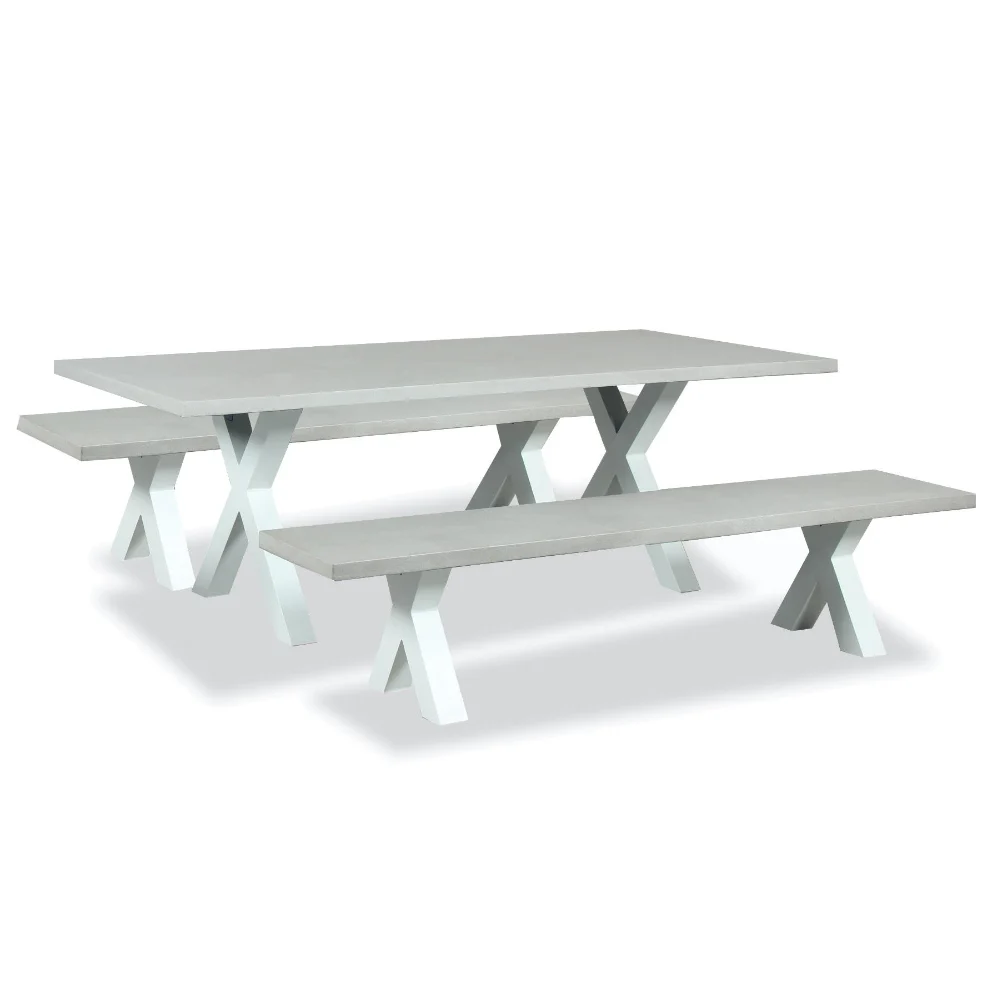 Long-Lasting Switch Outdoor Dining Table Cement Top X leg White Functional