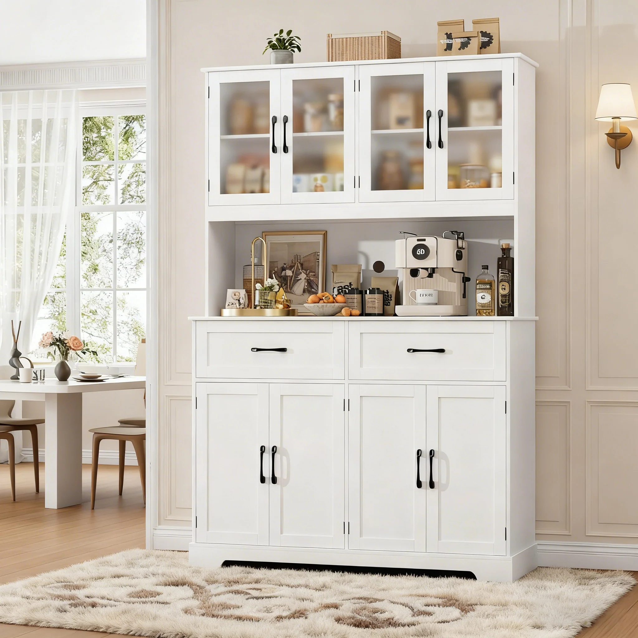 Organic 71 Tall Pantry Cabinet with Countertop Large Kitchen Hutch with 8 Doors Glass Storage Shelves Drawers71 Tall Pantry Cabinet with Countertop Large Kitchen Hutch with 8 Doors Glass Storage Shelves Drawers Genuine