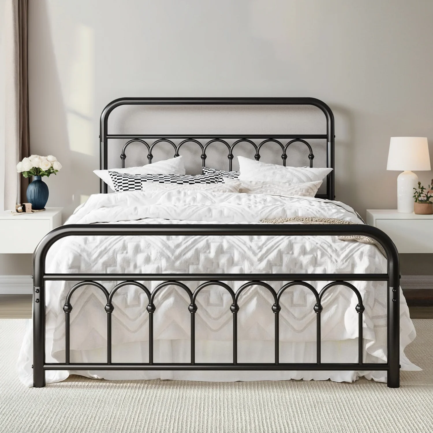 Eco-Friendly Arcade-Arch Victorian Platform Metal Bed Frame with Headboard and Footboard Under-Bed Storage No Box Spring NeededArcade-Arch Victorian Platform Metal Bed Frame with Headboard and Footboard Under-Bed Storage No Box Spring Needed Flexible