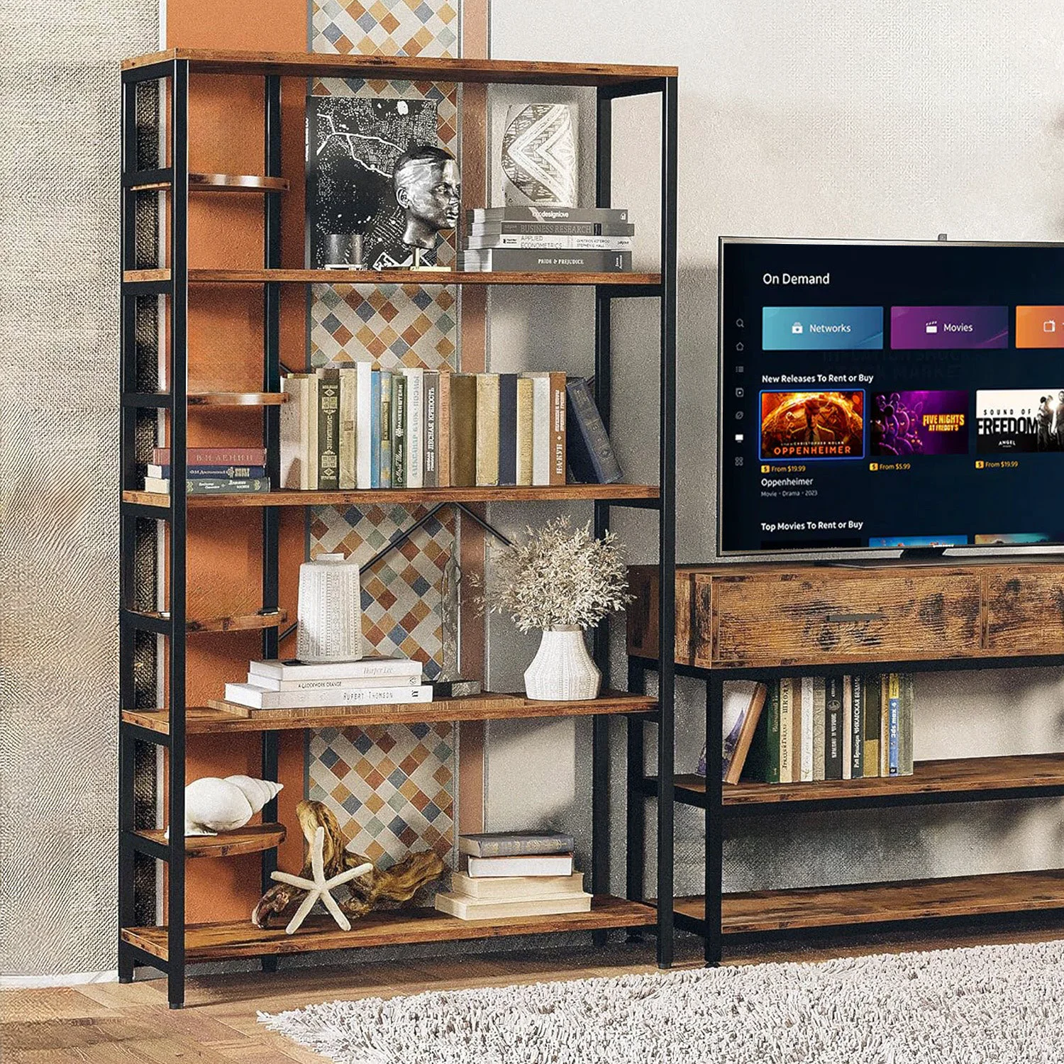 Environmentally Friendly 5 Tiers Bookshelf and Bookcase with 4 Small shelves Home Storage Rack Suitable for Living Room Office5 Tiers Bookshelf and Bookcase with 4 Small shelves Home Storage Rack Suitable for Living Room Office Practical