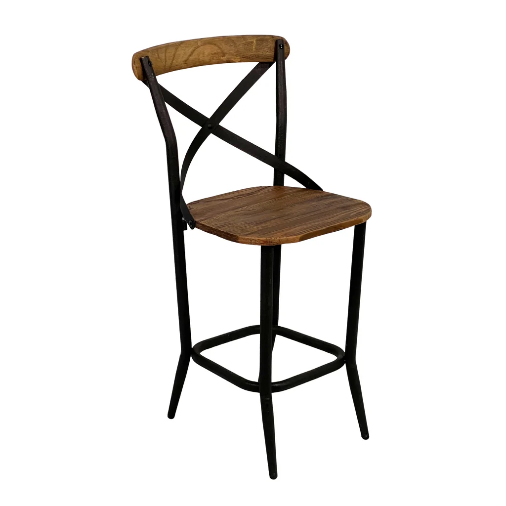 Exclusive Industrial Cross Metal Back Bar Chair Quality