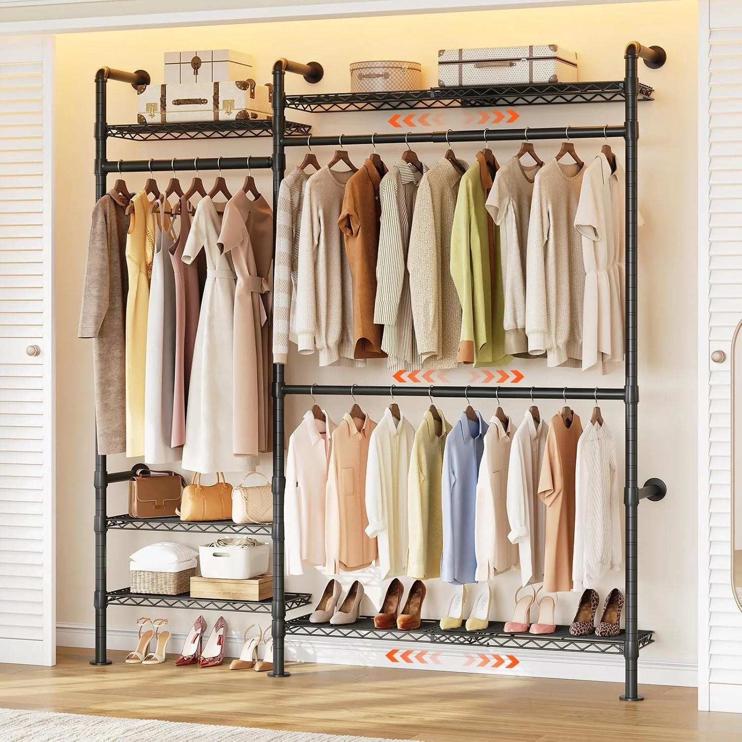 Certified Wall-Mounted Closet System 3.8FT-5.1FT Closet Organizer with Telescopic Shelves Adjustable RodsWall-Mounted Closet System 3.8FT-5.1FT Closet Organizer with Telescopic Shelves Adjustable Rods Fashionable