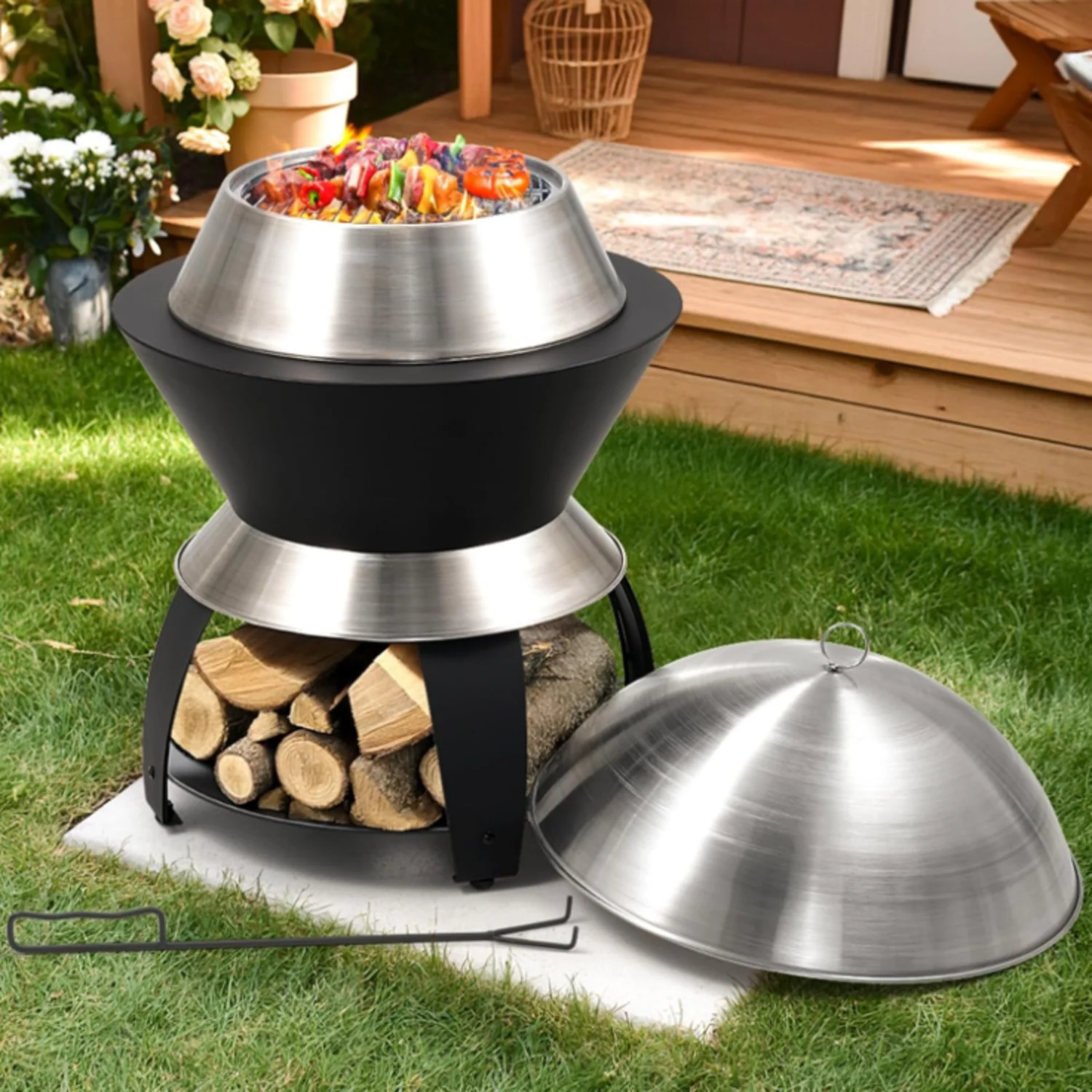 High-Performance Wood Burning Outdoor Fire Pit Stainless Steel Smokeless Firepit with Removable Ash Pan Lid and Carrying BagWood Burning Outdoor Fire Pit Stainless Steel Smokeless Firepit with Removable Ash Pan Lid and Carrying Bag Flexible