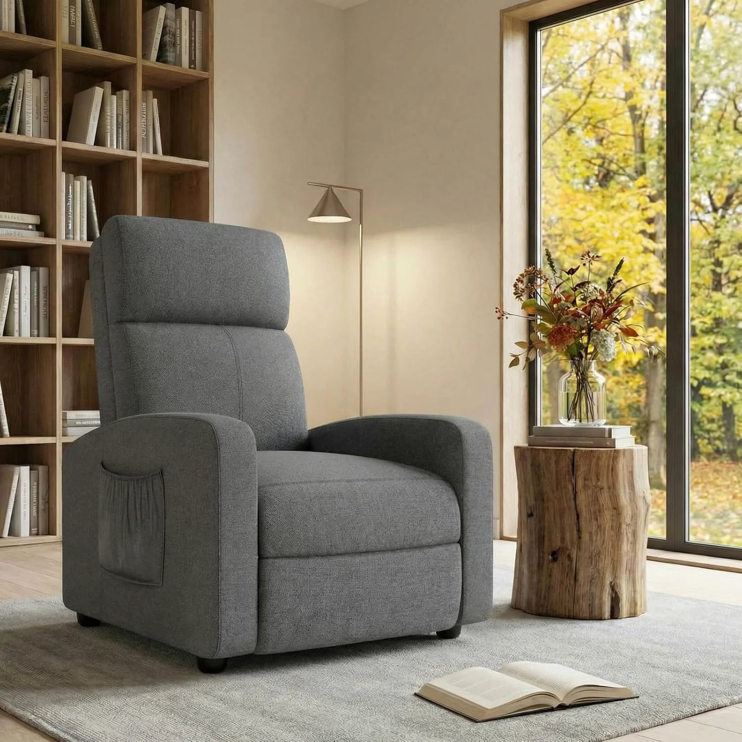 Convenient Fabric Recliner Chair with Adjustable Back Footrest Home Theater Single Recliner Sofa with Lumbar SupportFabric Recliner Chair with Adjustable Back Footrest Home Theater Single Recliner Sofa with Lumbar Support Optimized