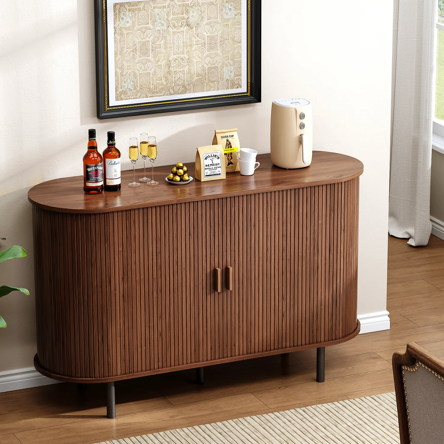 Breathable 48 Inch Buffet Sideboard Cabinet Coffee Bar with Storage Fluted Sliding Doors Adjustable Shelves48 Inch Buffet Sideboard Cabinet Coffee Bar with Storage Fluted Sliding Doors Adjustable Shelves Expertly Made